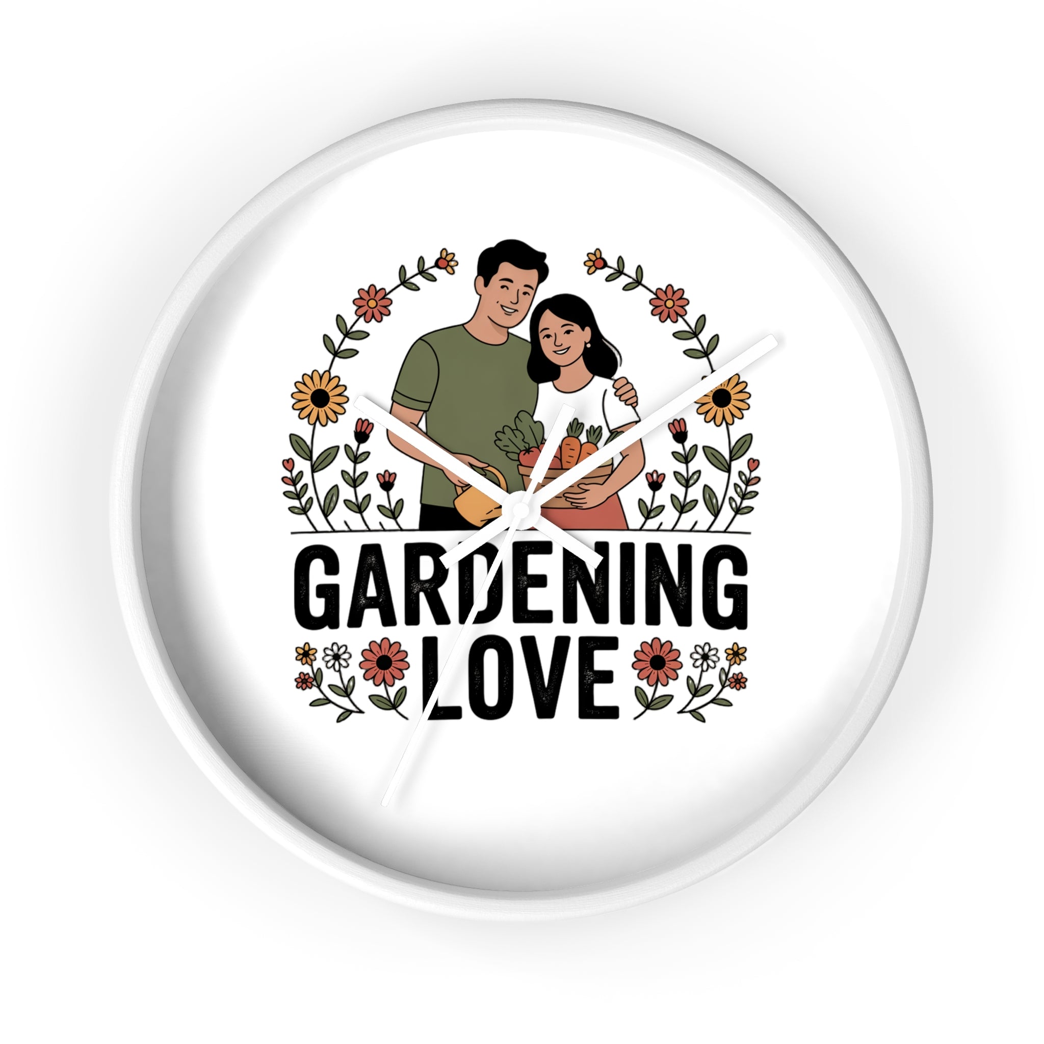Gardening Love Wall Clock — Couple Floral Garden Decor