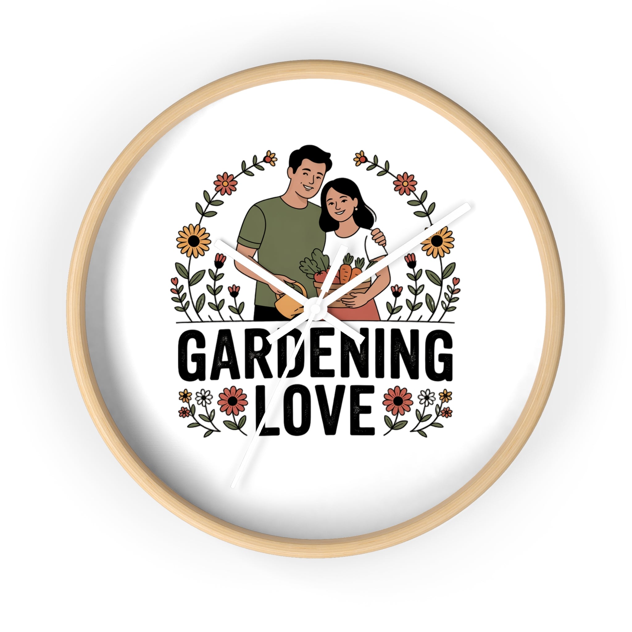 Gardening Love Wall Clock — Couple Floral Garden Decor