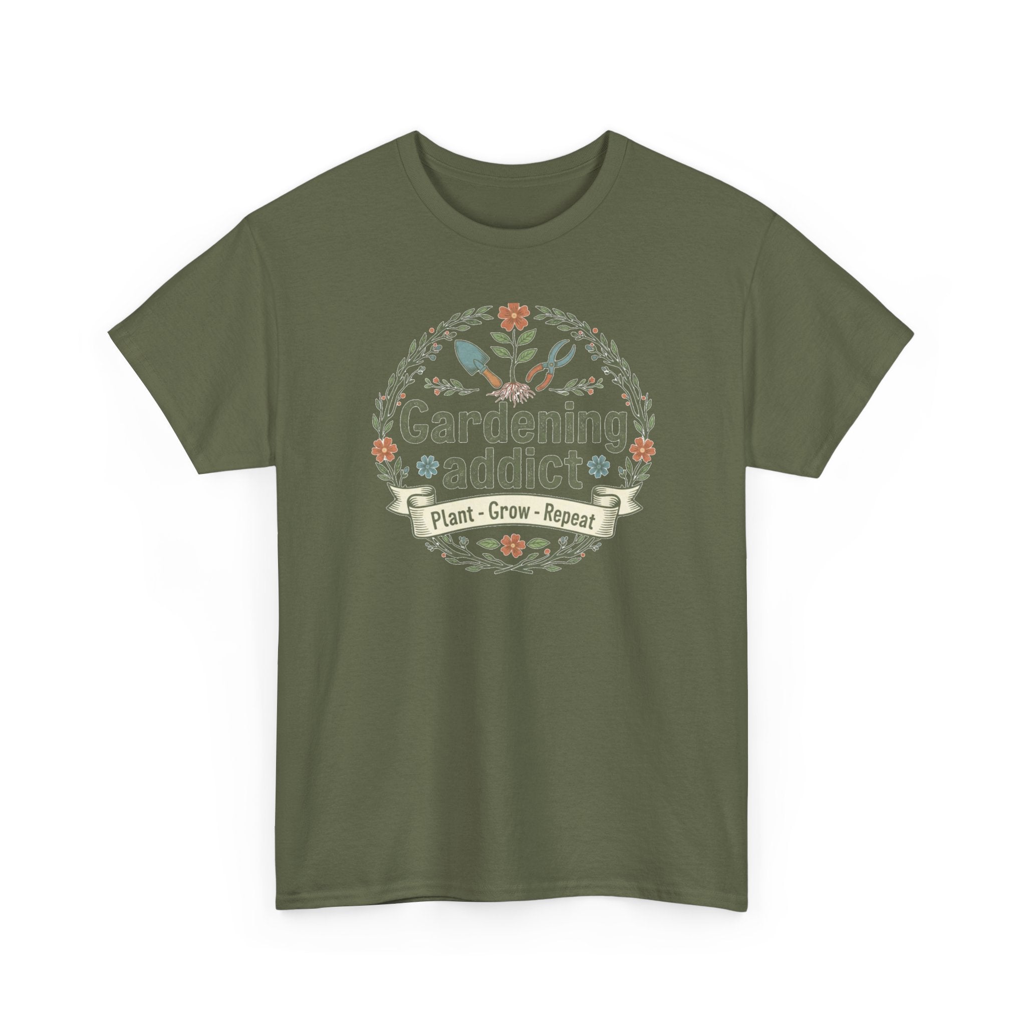 Gardening Addict T-Shirt — Plant Grow Repeat Floral Tee for Gardeners