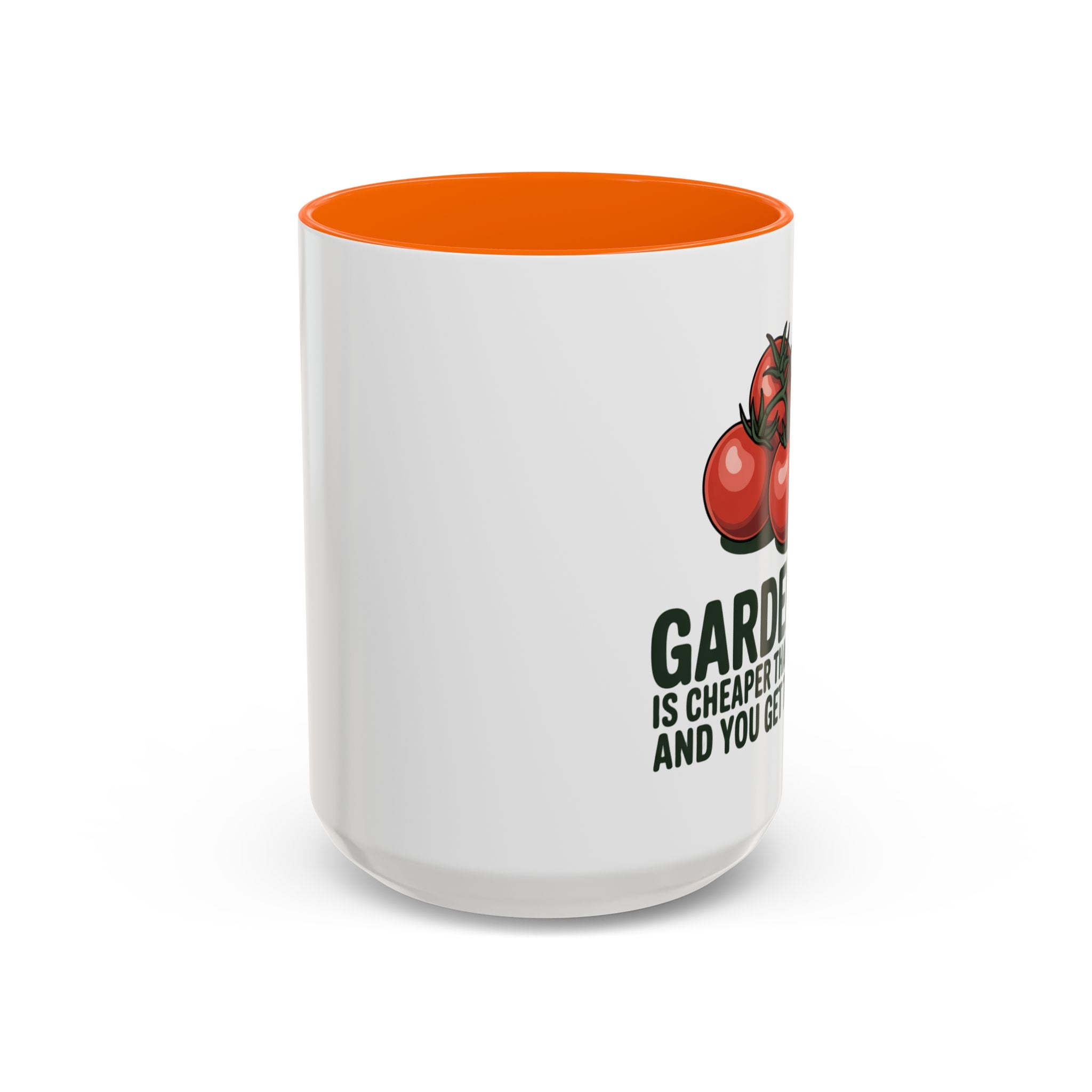 Gardening Coffee Mug – “Gardening Is Cheaper Than Therapy and You Get Tomatoes” Accent Mug