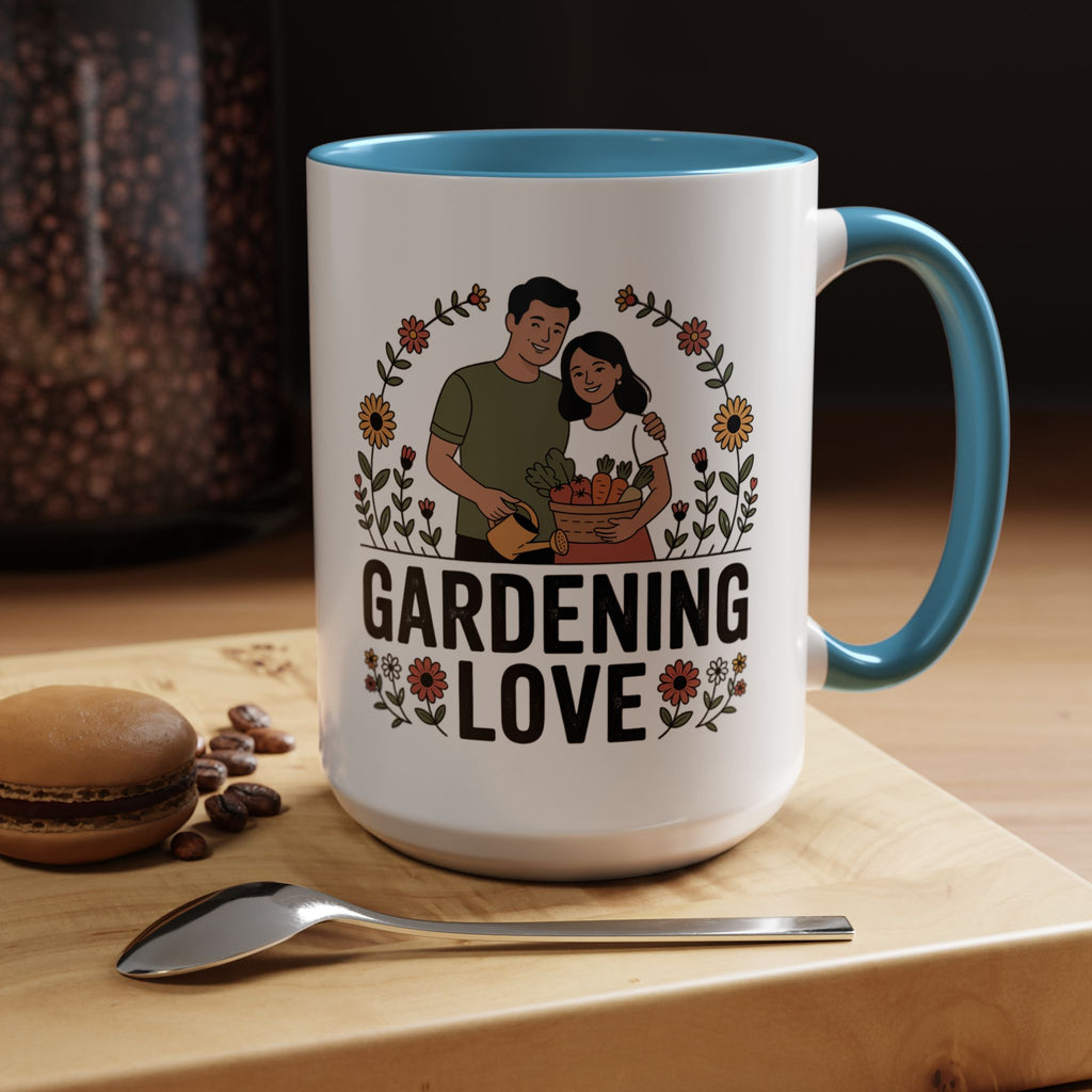 Gardening Love Accent Coffee Mug – Cute Couple Floral Gardeners (11/15oz)