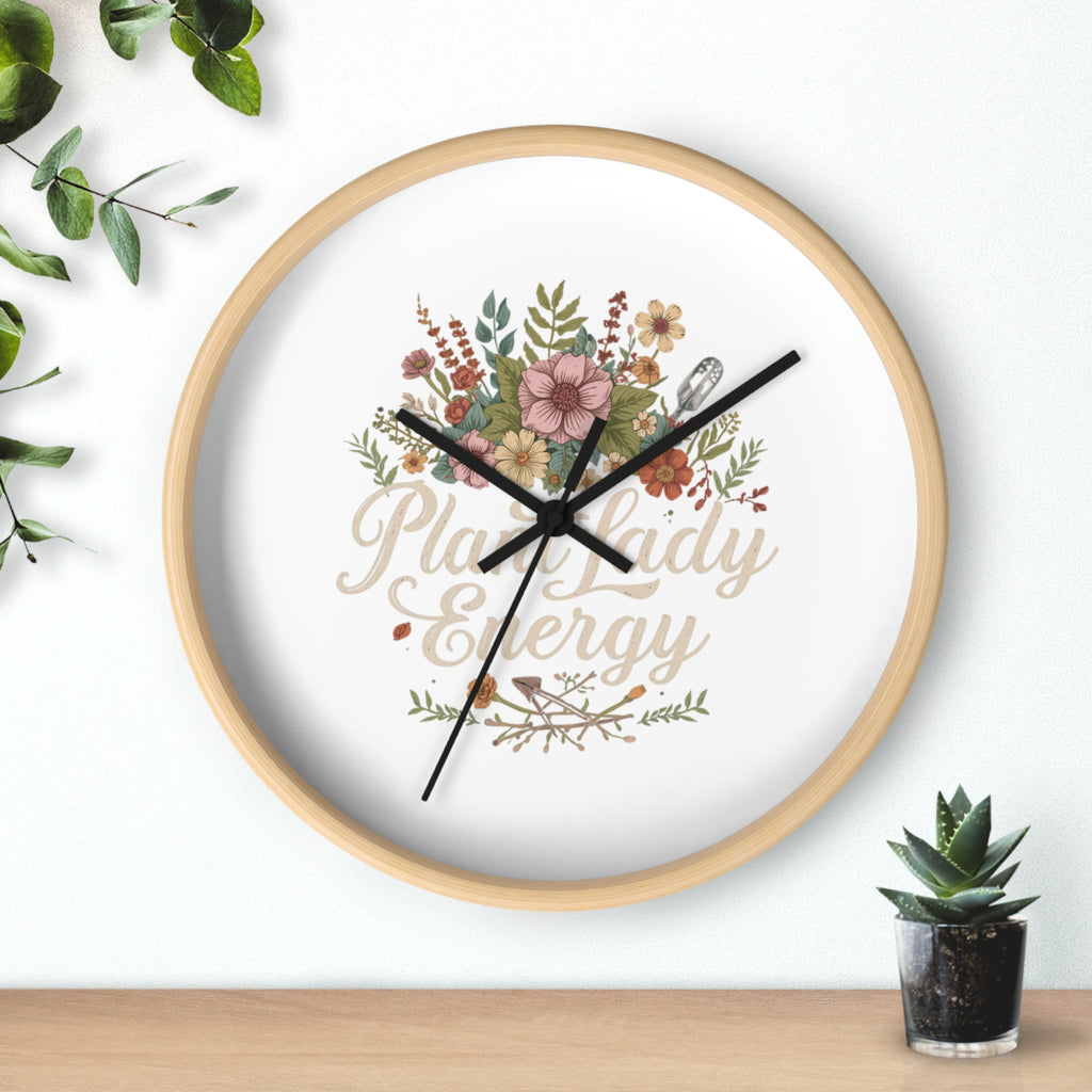Plant Lady Energy Wall Clock — Floral Botanical Home Decor Gift