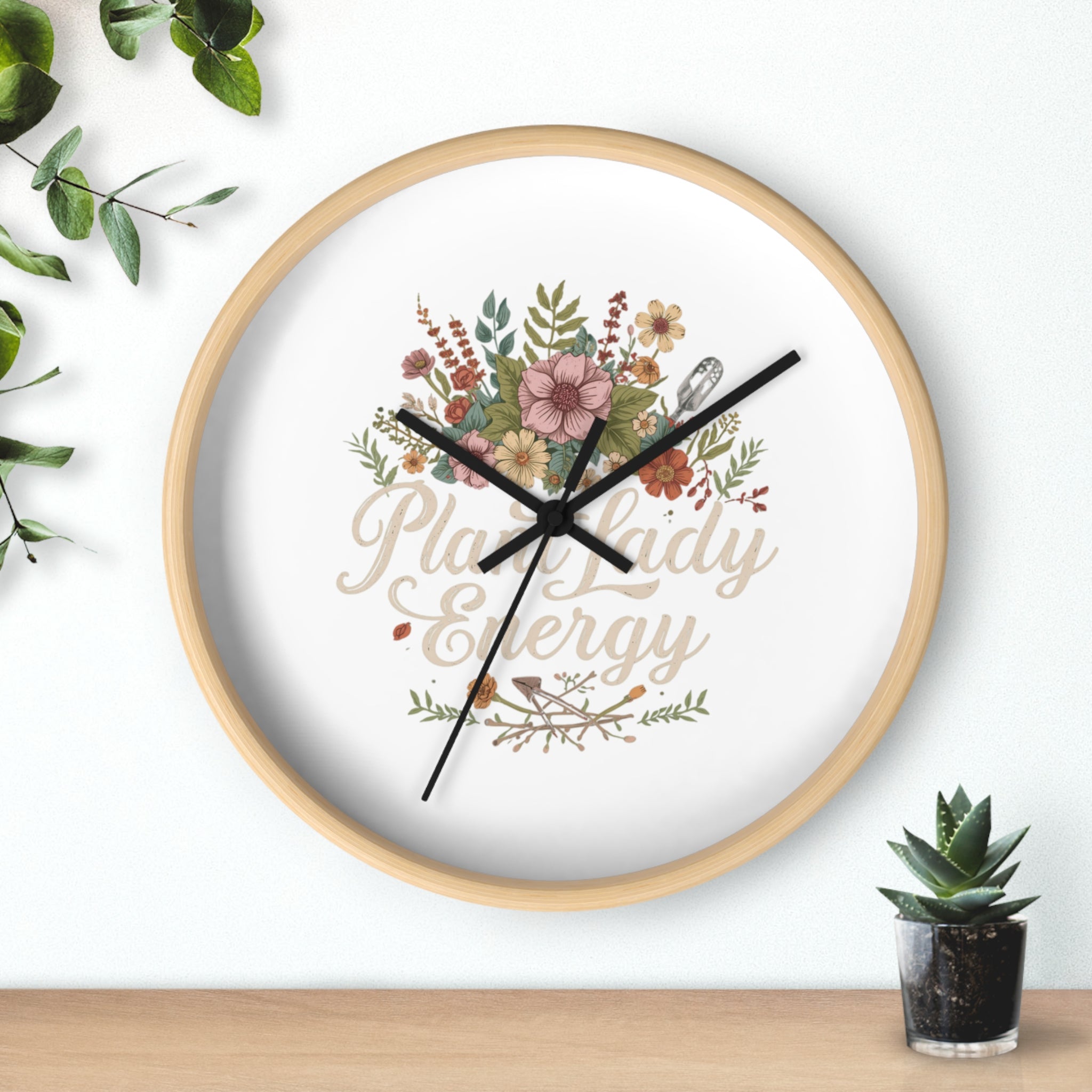 Plant Lady Energy Wall Clock — Floral Botanical Home Decor Gift