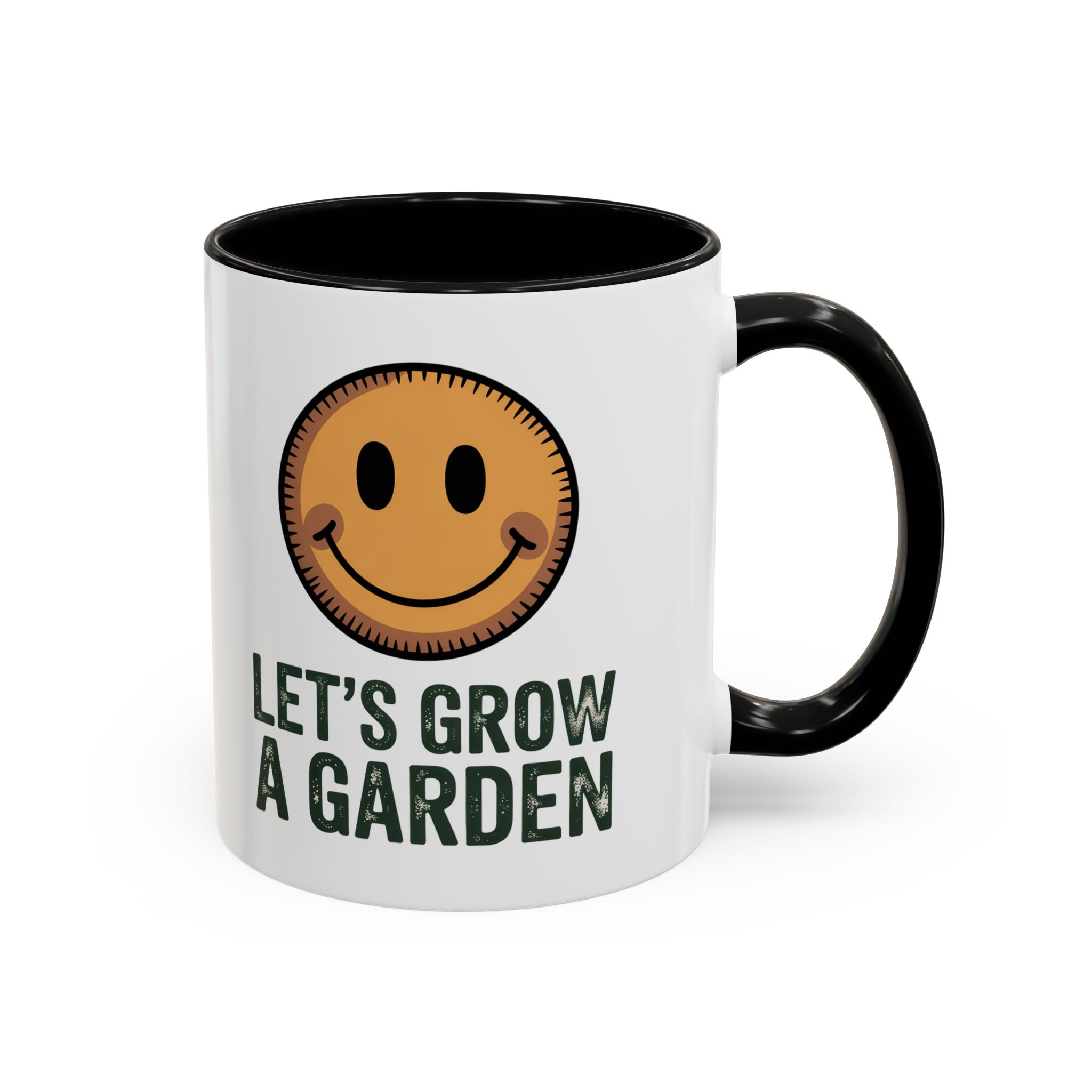 Let’s Grow a Garden Accent Coffee Mug — Smiley Seed Patch Design (11/15oz)