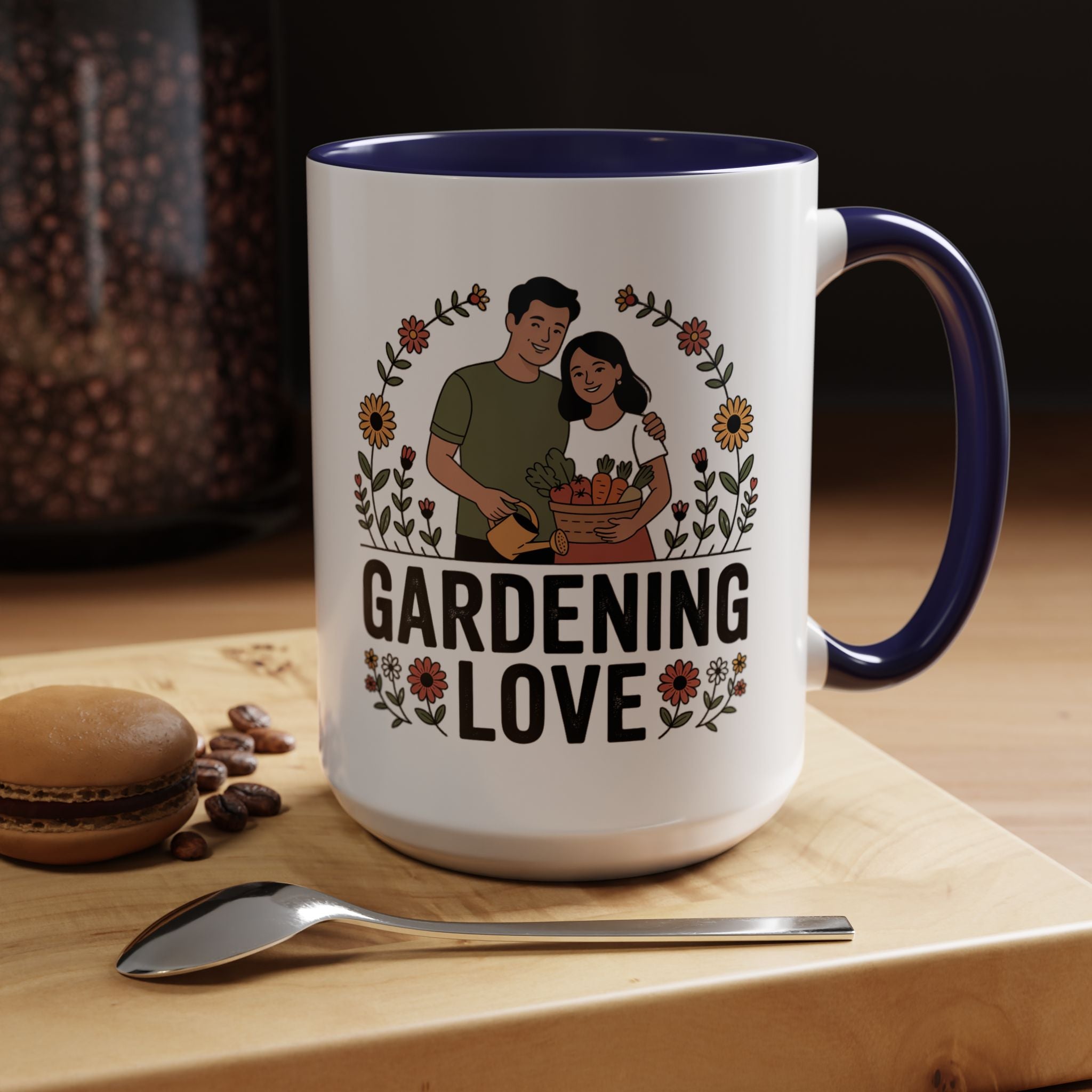 Gardening Love Accent Coffee Mug – Cute Couple Floral Gardeners (11/15oz)