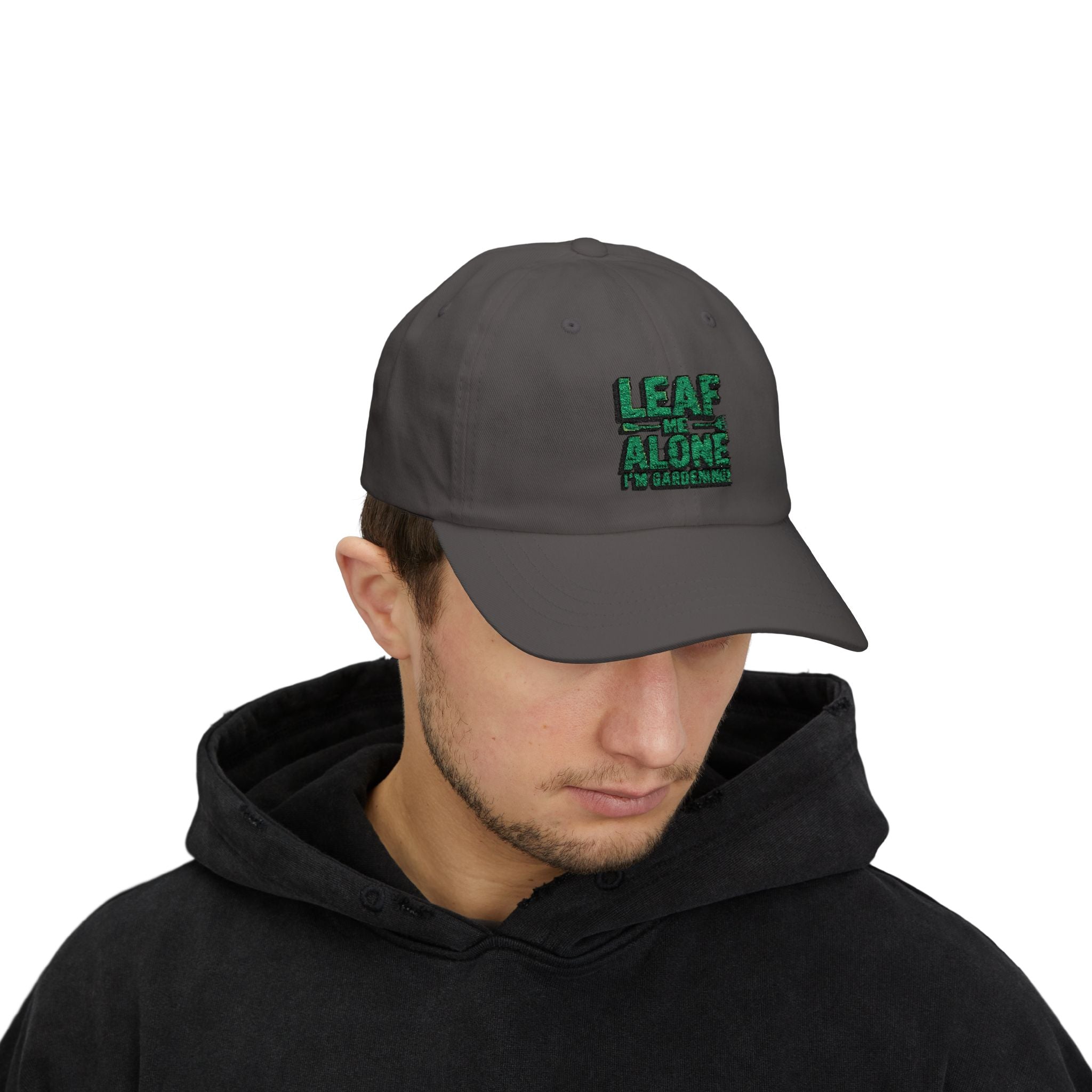 Dad Cap – "Leaf Me Alone" Gardening Hat (Funny Plant Lover Embroidered Cap)