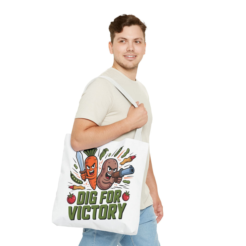 Tote Bag — "Dig for Victory" Garden Veggie Tote (Cute Carrot & Potato Illustration)