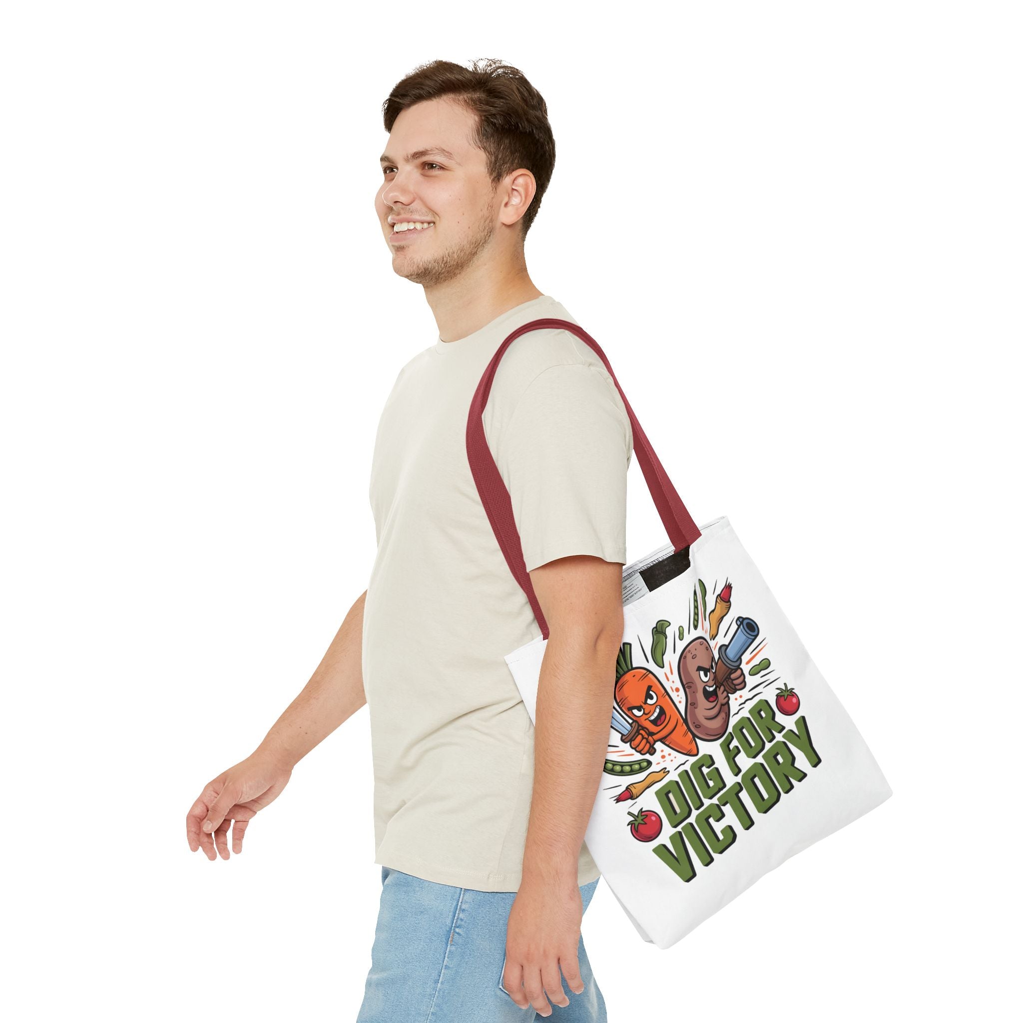 Tote Bag — "Dig for Victory" Garden Veggie Tote (Cute Carrot & Potato Illustration)