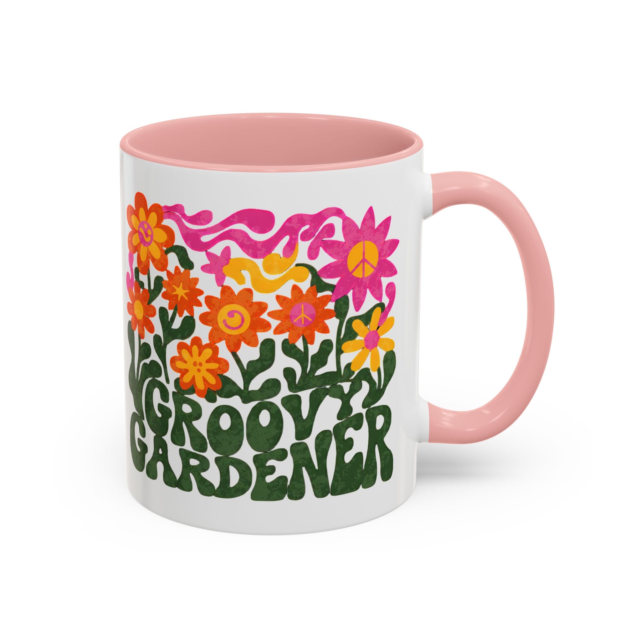 Groovy Gardener Accent Coffee Mug — Retro Floral Plant Lover Gift