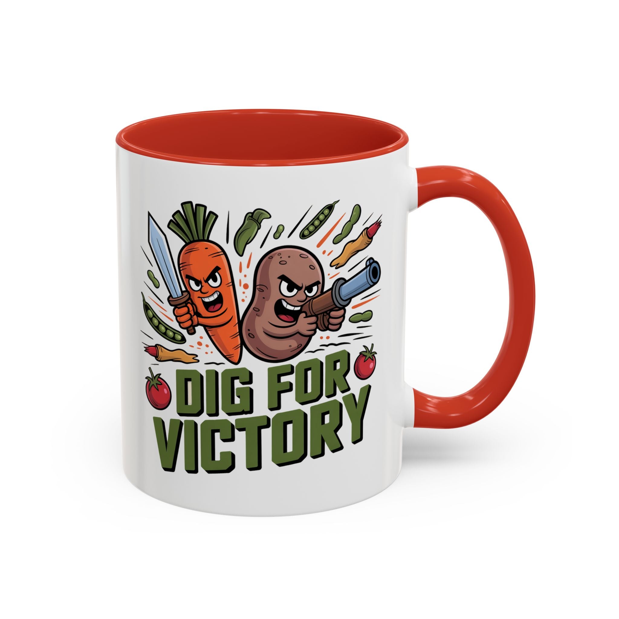 Dig For Victory Coffee Mug — Garden Veggie Cartoon Accent Mug (11/15oz)