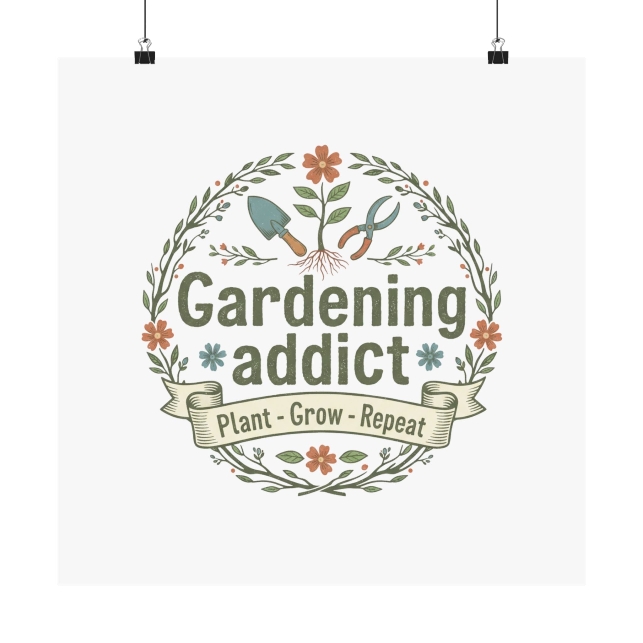 Gardening Addict Matte Poster — 'Plant • Grow • Repeat' Vertical Wall Art for Gardeners