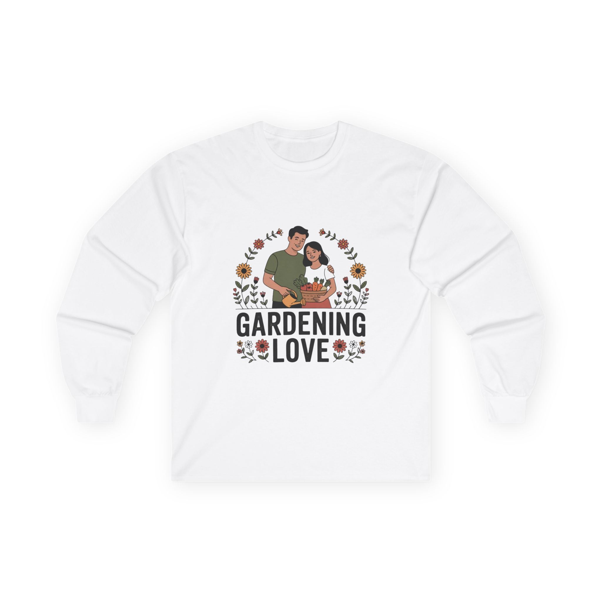 Gardening Love Long Sleeve Tee — Couple Planting Floral Graphic