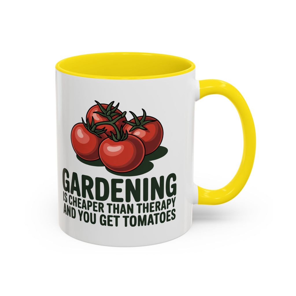 Gardening Coffee Mug – “Gardening Is Cheaper Than Therapy and You Get Tomatoes” Accent Mug