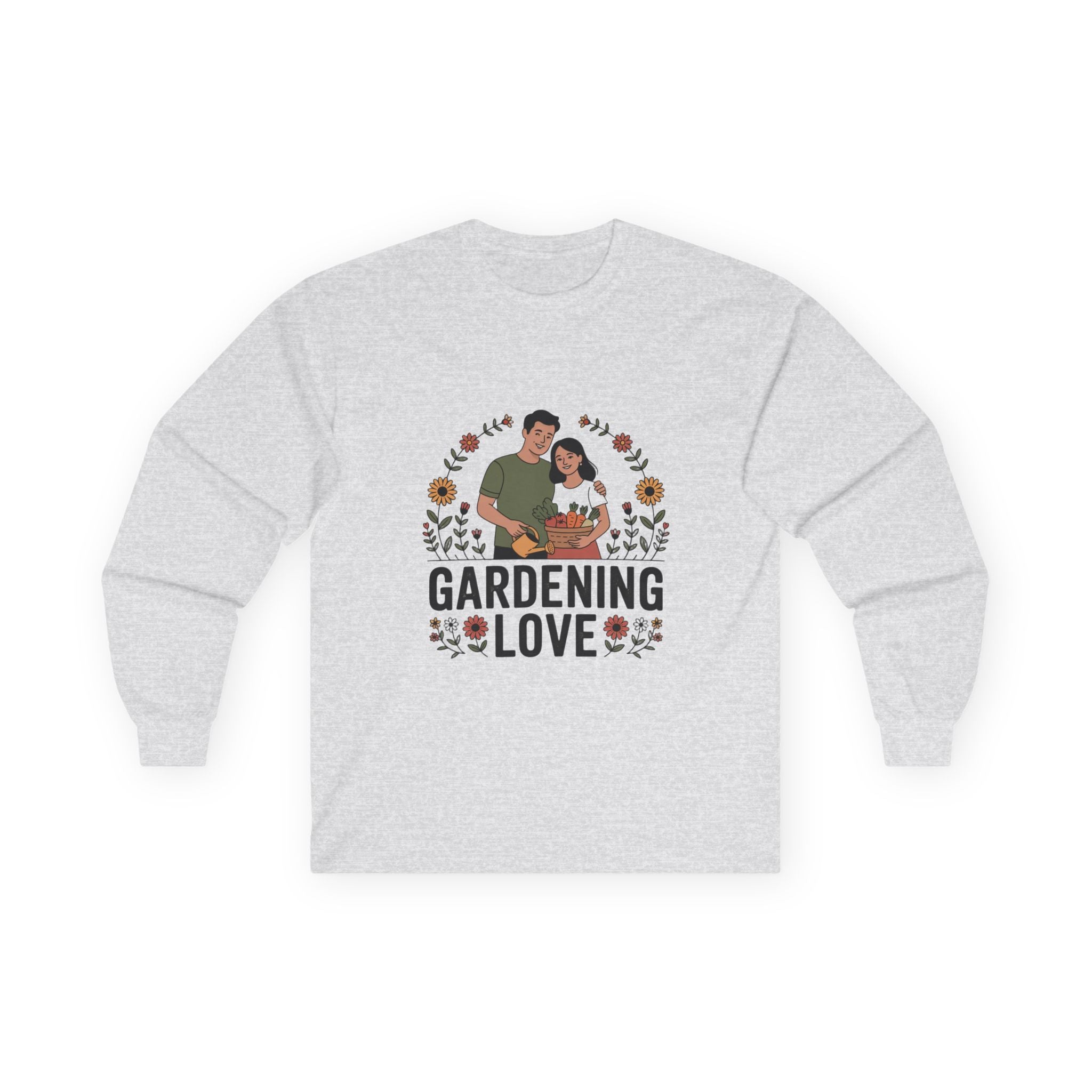 Gardening Love Long Sleeve Tee — Couple Planting Floral Graphic