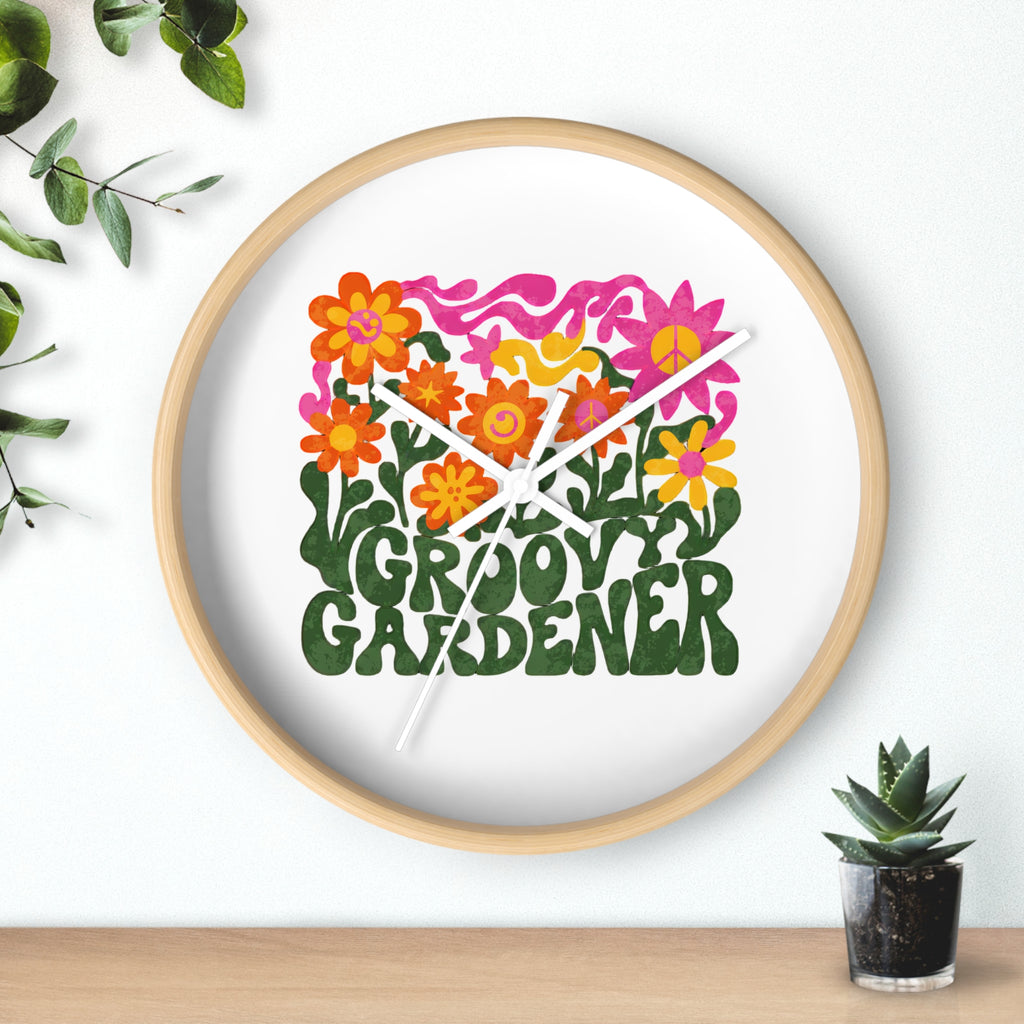 Groovy Gardener Wall Clock — Retro Floral Garden Decor