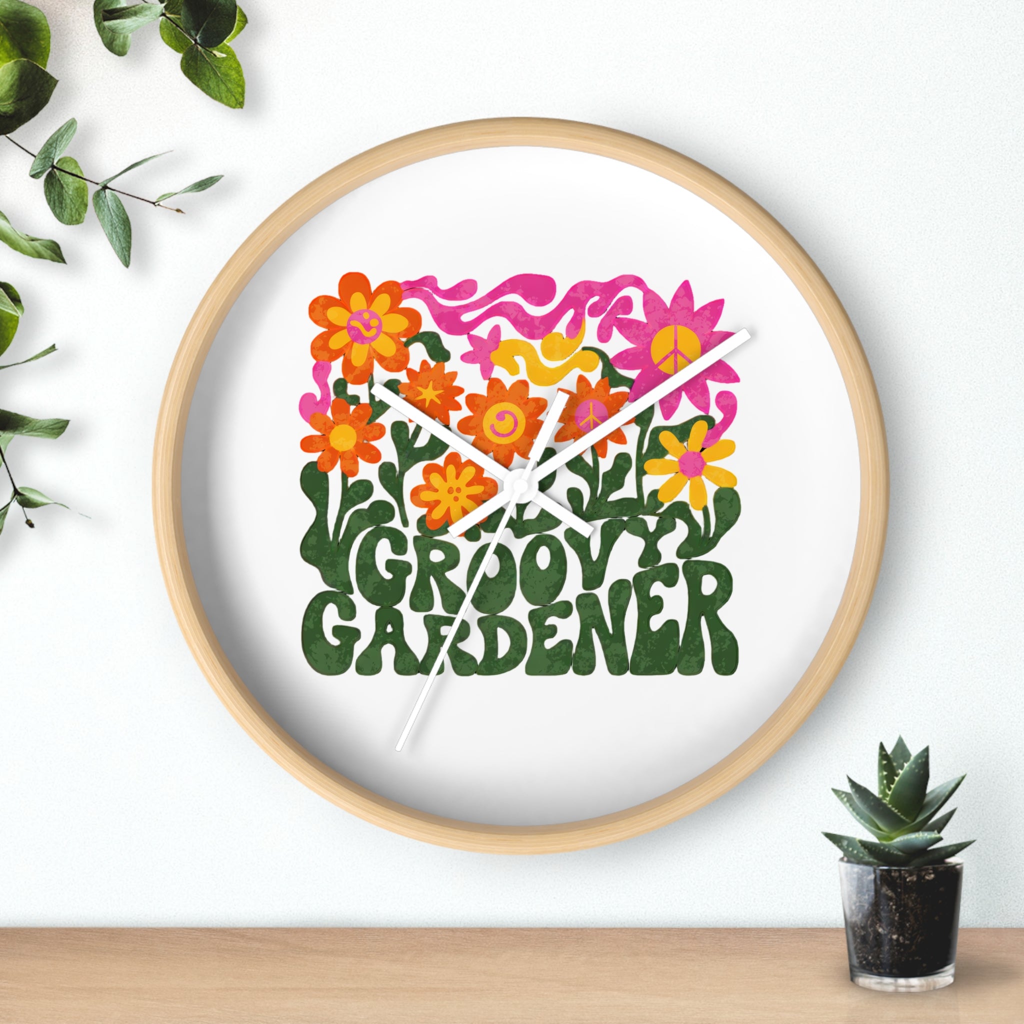 Groovy Gardener Wall Clock — Retro Floral Garden Decor