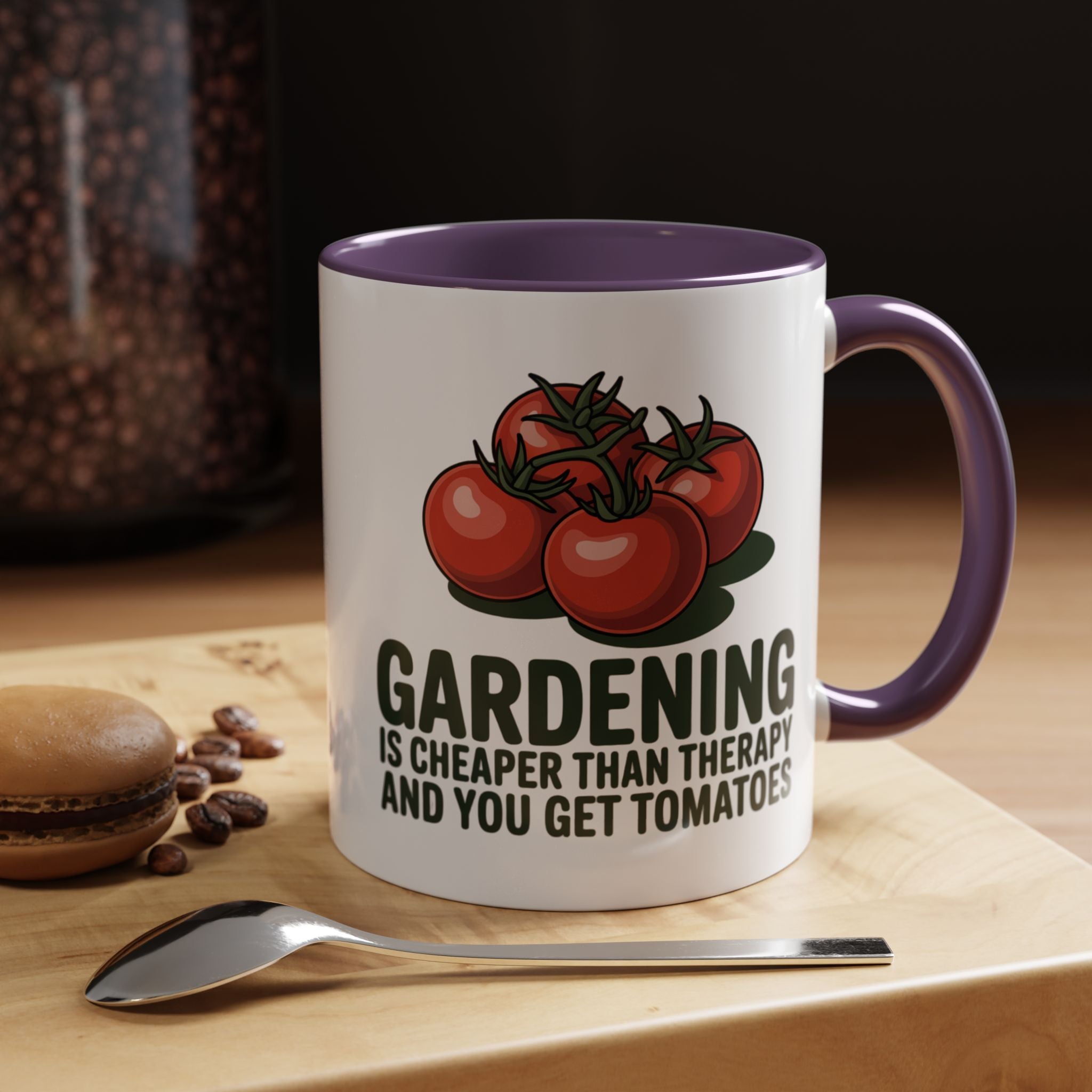 Gardening Coffee Mug – “Gardening Is Cheaper Than Therapy and You Get Tomatoes” Accent Mug