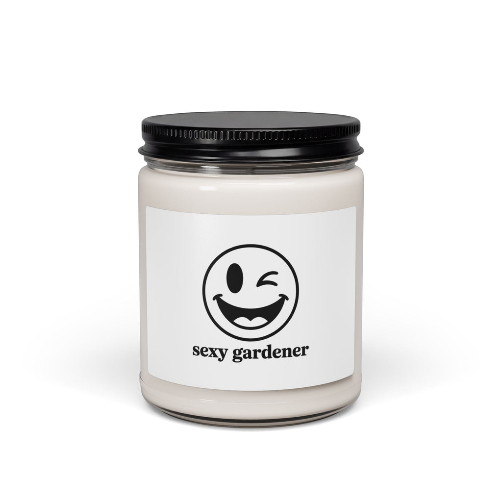 Sexy Gardener Scented Soy Candle — 9oz Jar, Funny Winking Smiley Gift for Gardeners