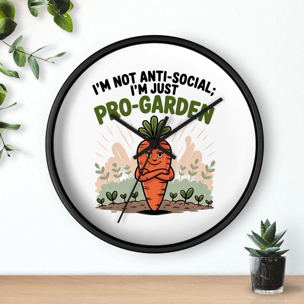 Pro-Garden Wall Clock – "I’m Not Anti-Social, I’m Just Pro-Garden" Carrot Design