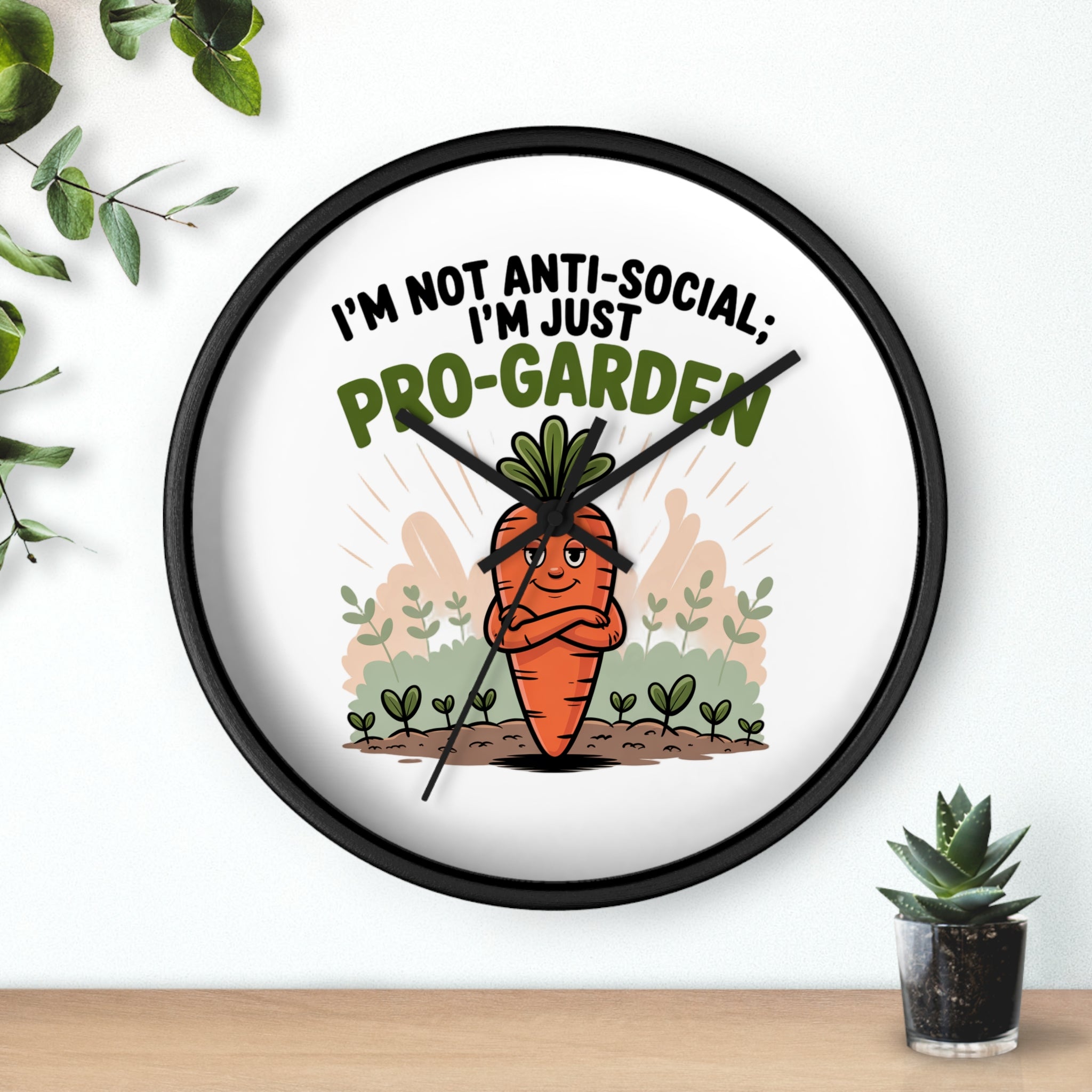 Pro-Garden Wall Clock – "I’m Not Anti-Social, I’m Just Pro-Garden" Carrot Design