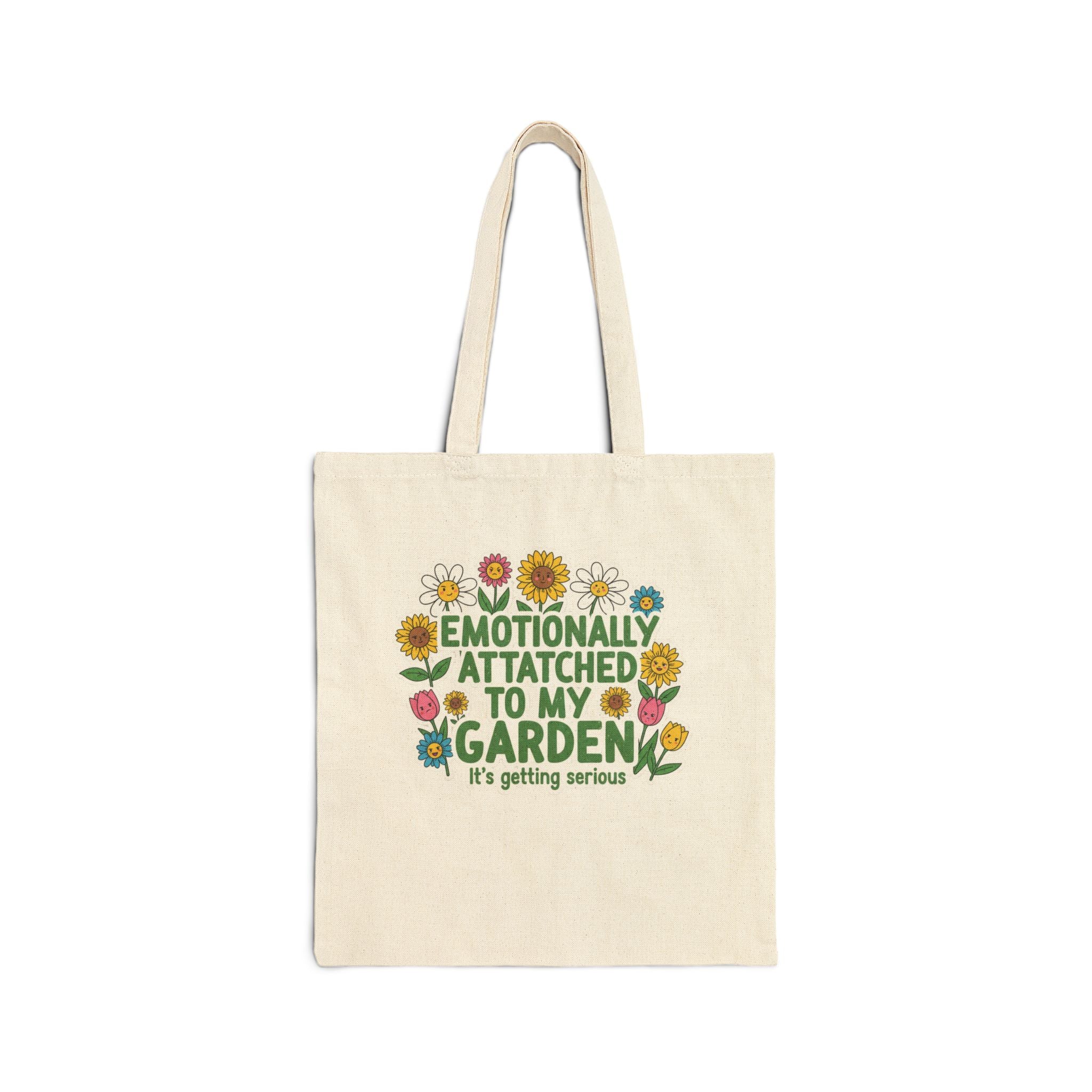 Tote Bag — “Emotionally Attached to My Garden” Floral Cotton Market Tote