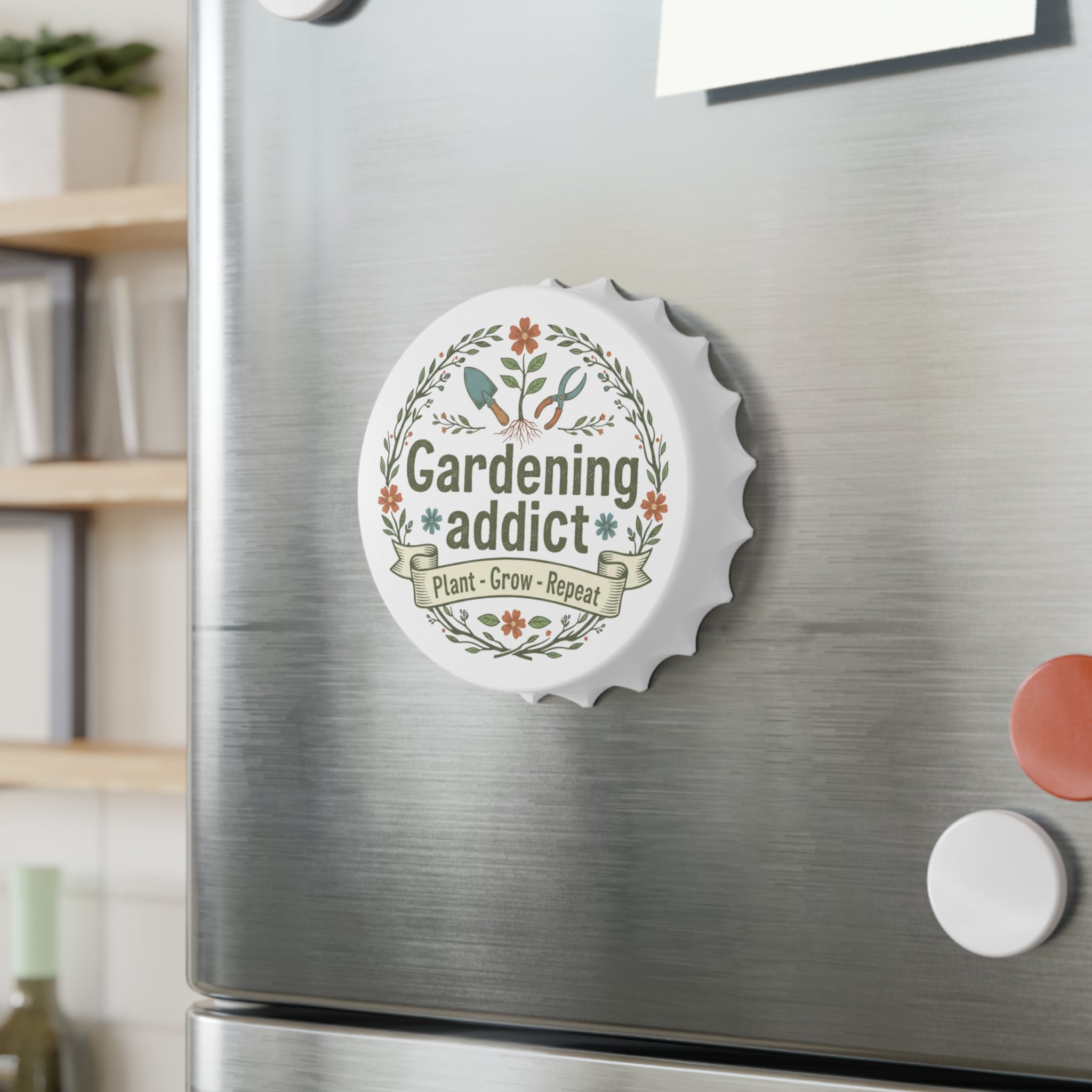 Gardening Addict Bottle Opener — Floral 'Plant • Grow • Repeat' Metal Opener for Gardeners