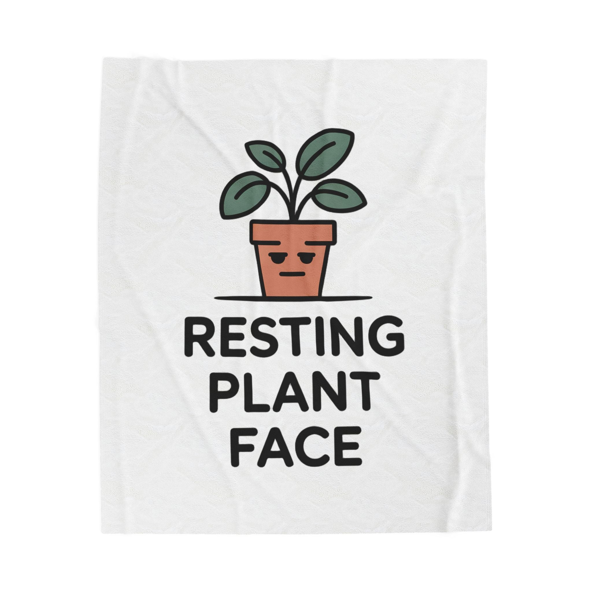 Velveteen Plush Blanket — 'Resting Plant Face' Cute Plant Lover Throw