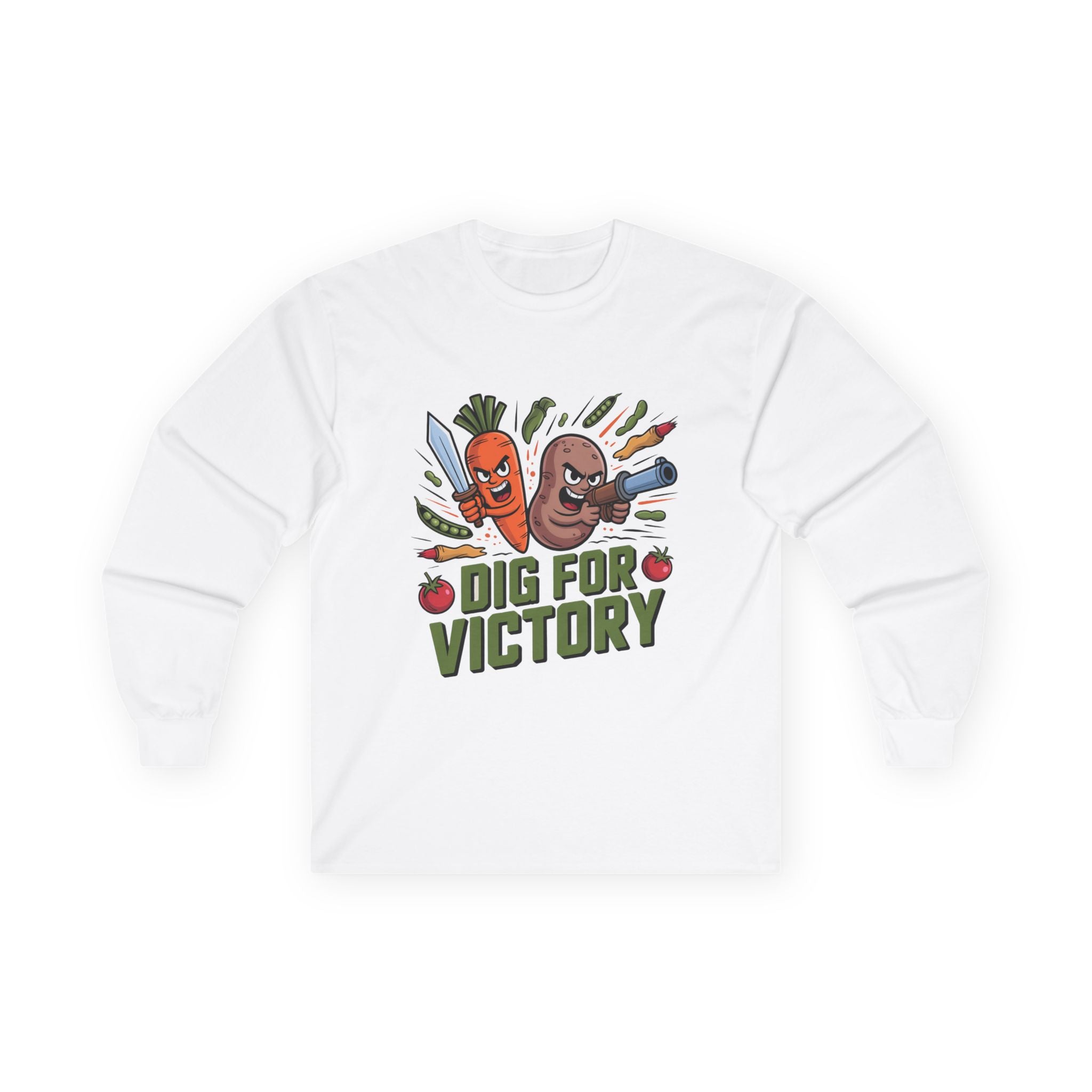Dig for Victory Long Sleeve Tee — Vintage Veggie Garden Graphic