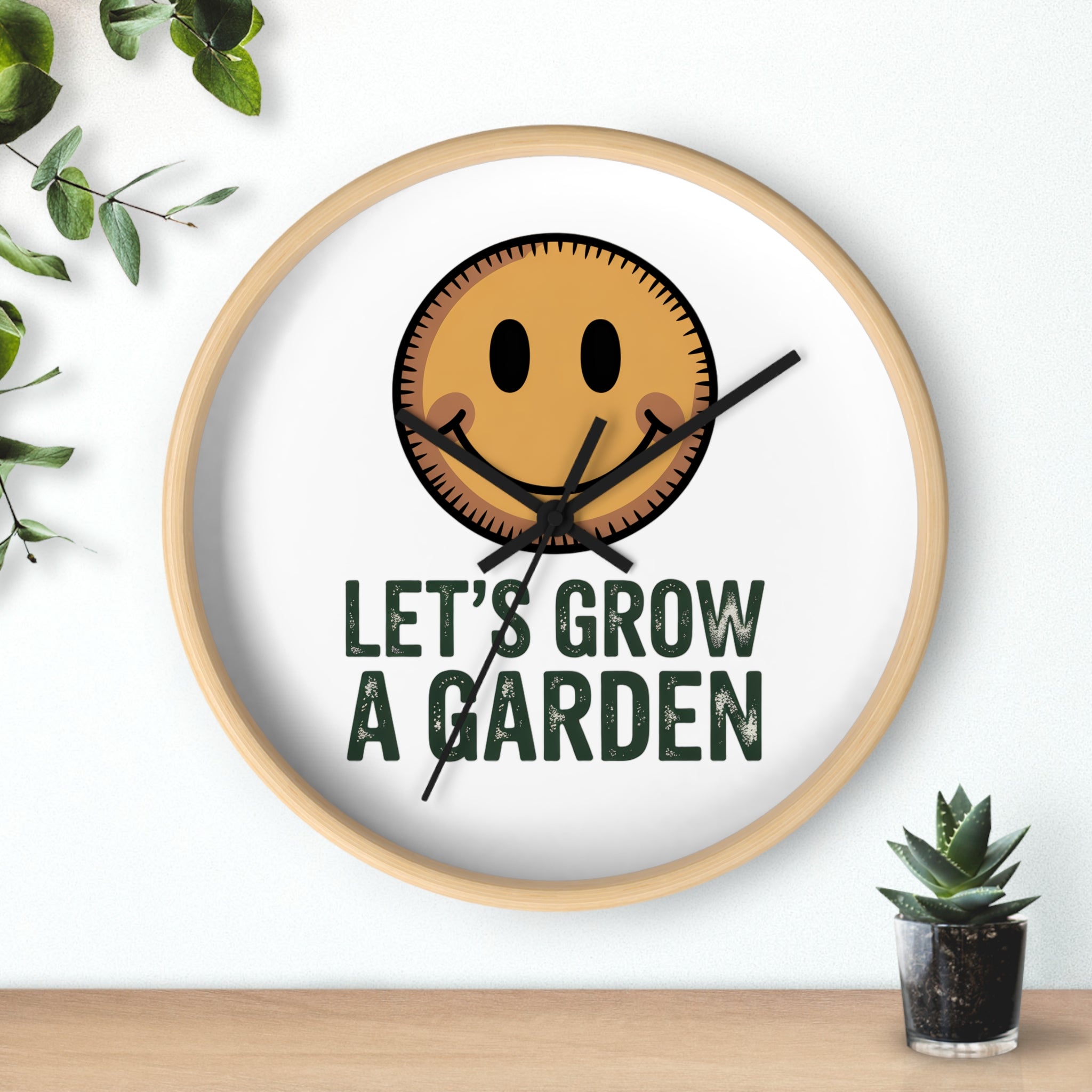 Garden Smile Wall Clock – "Let's Grow a Garden" Decorative Clock for Gardeners