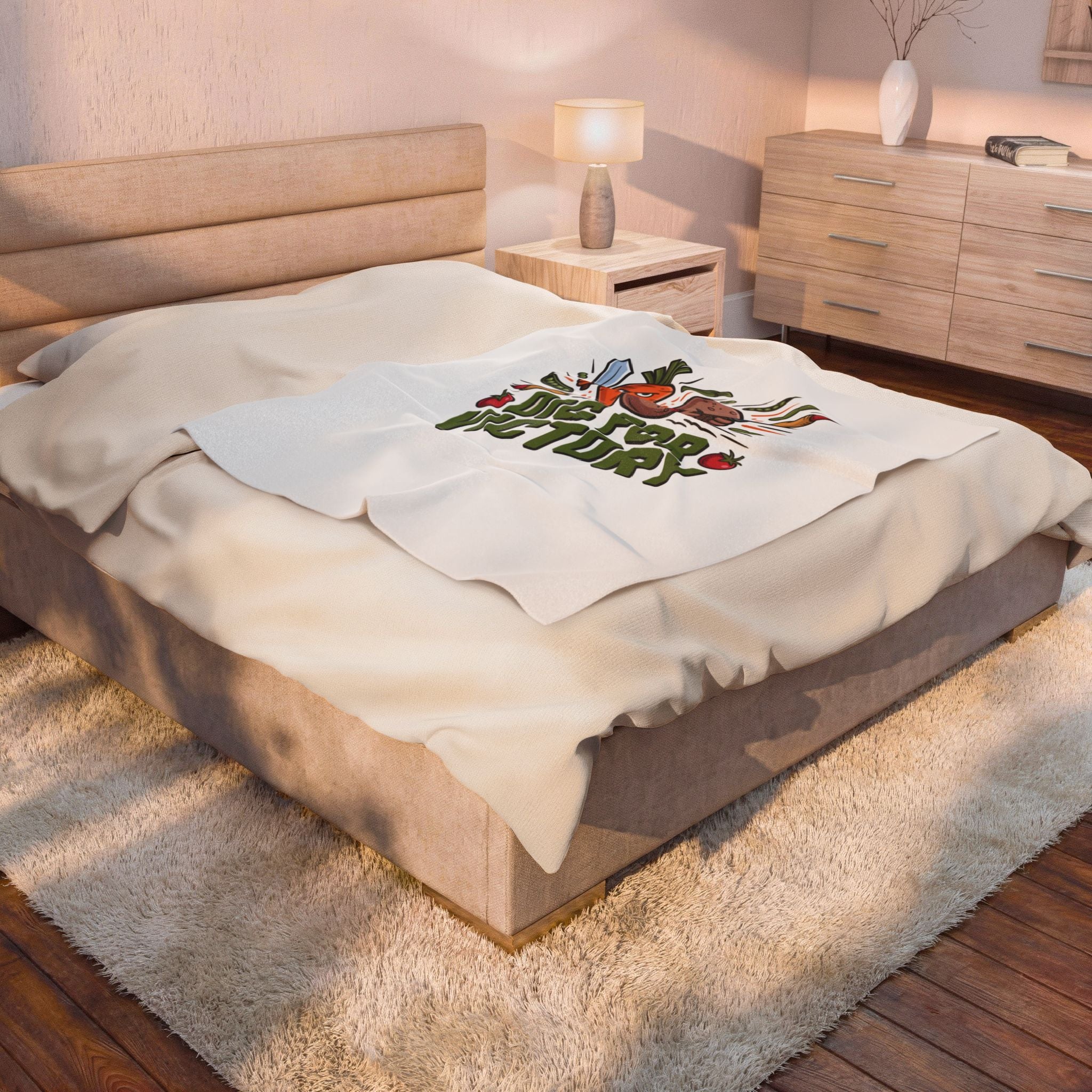 Dig for Victory Velveteen Plush Blanket — Retro Veggie Gardening Throw