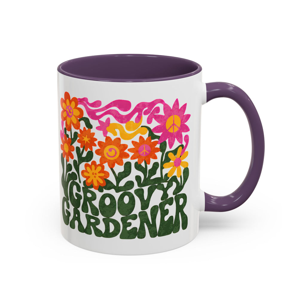 Groovy Gardener Accent Coffee Mug — Retro Floral Plant Lover Gift