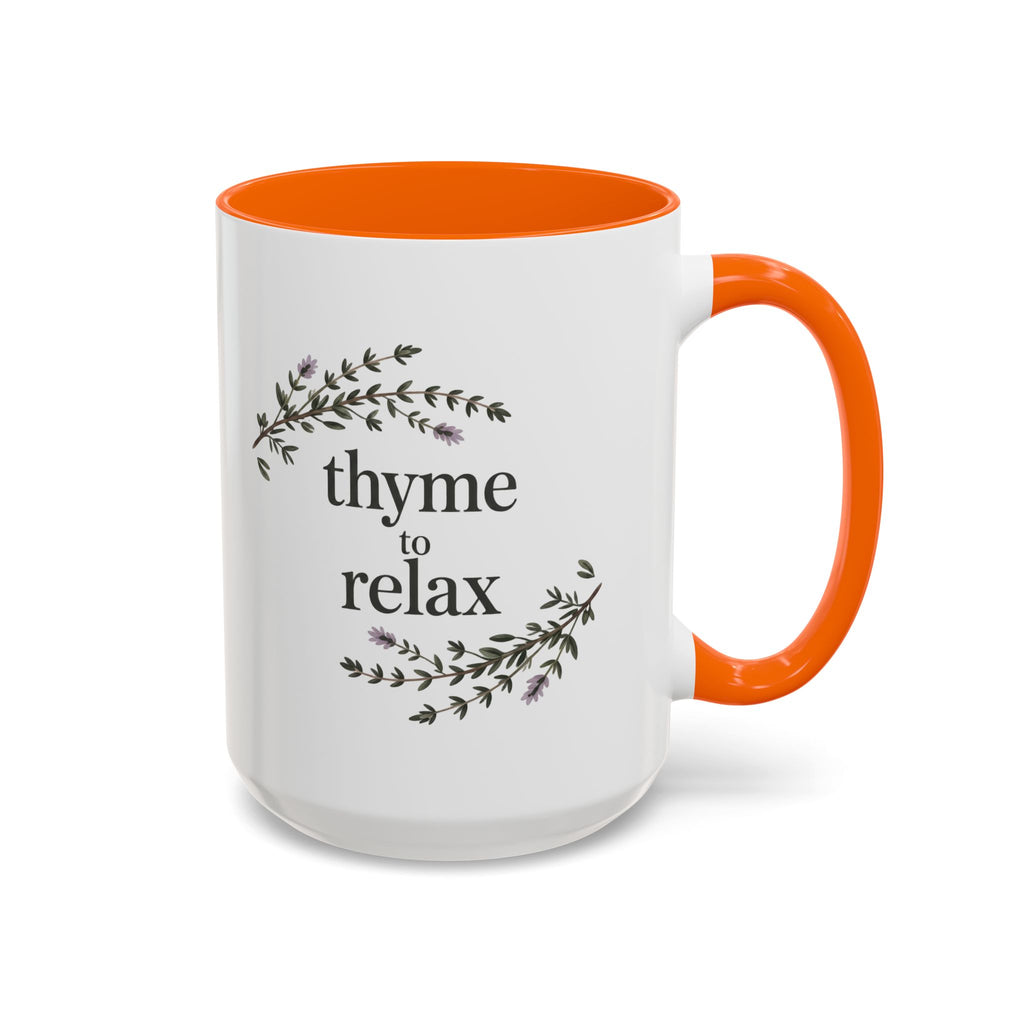 Thyme to Relax Accent Coffee Mug — Herbal Tea & Coffee Cup, Floral Kitchen Gift