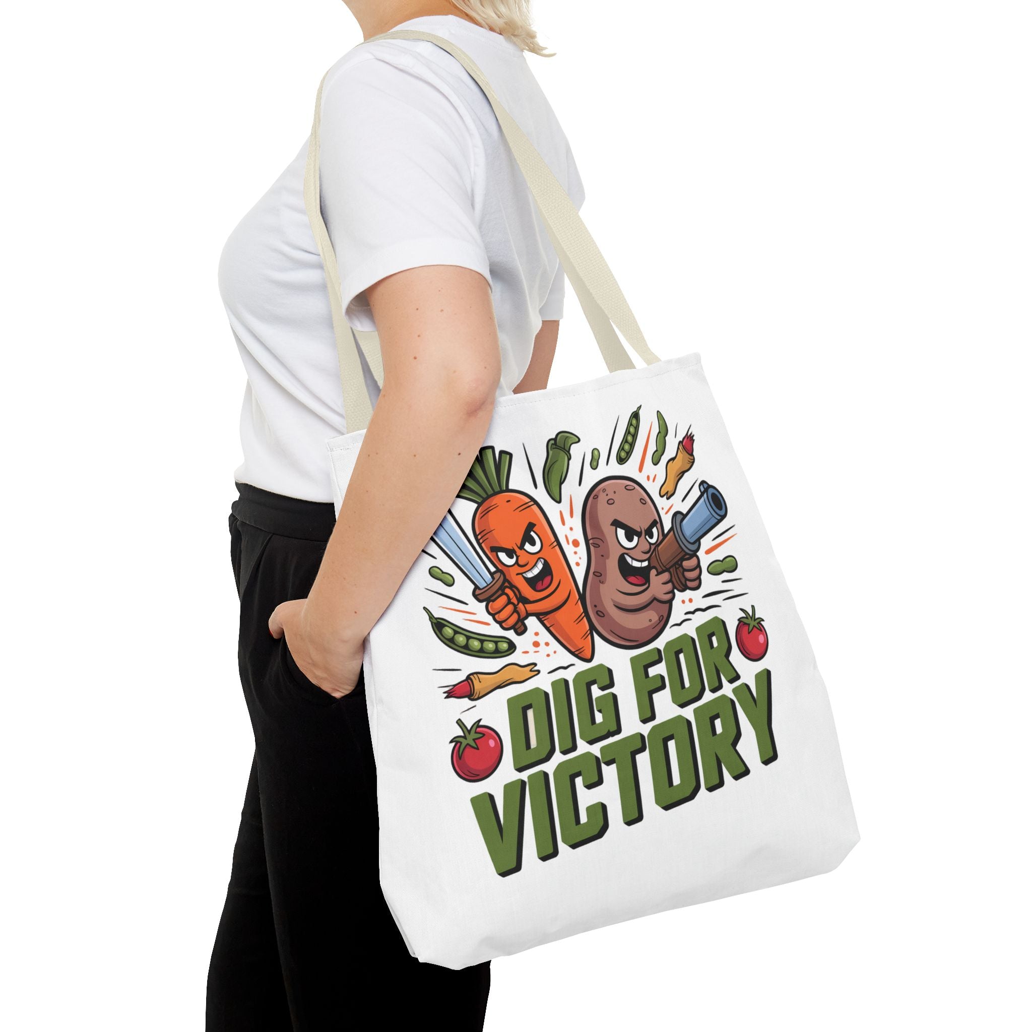Tote Bag — "Dig for Victory" Garden Veggie Tote (Cute Carrot & Potato Illustration)