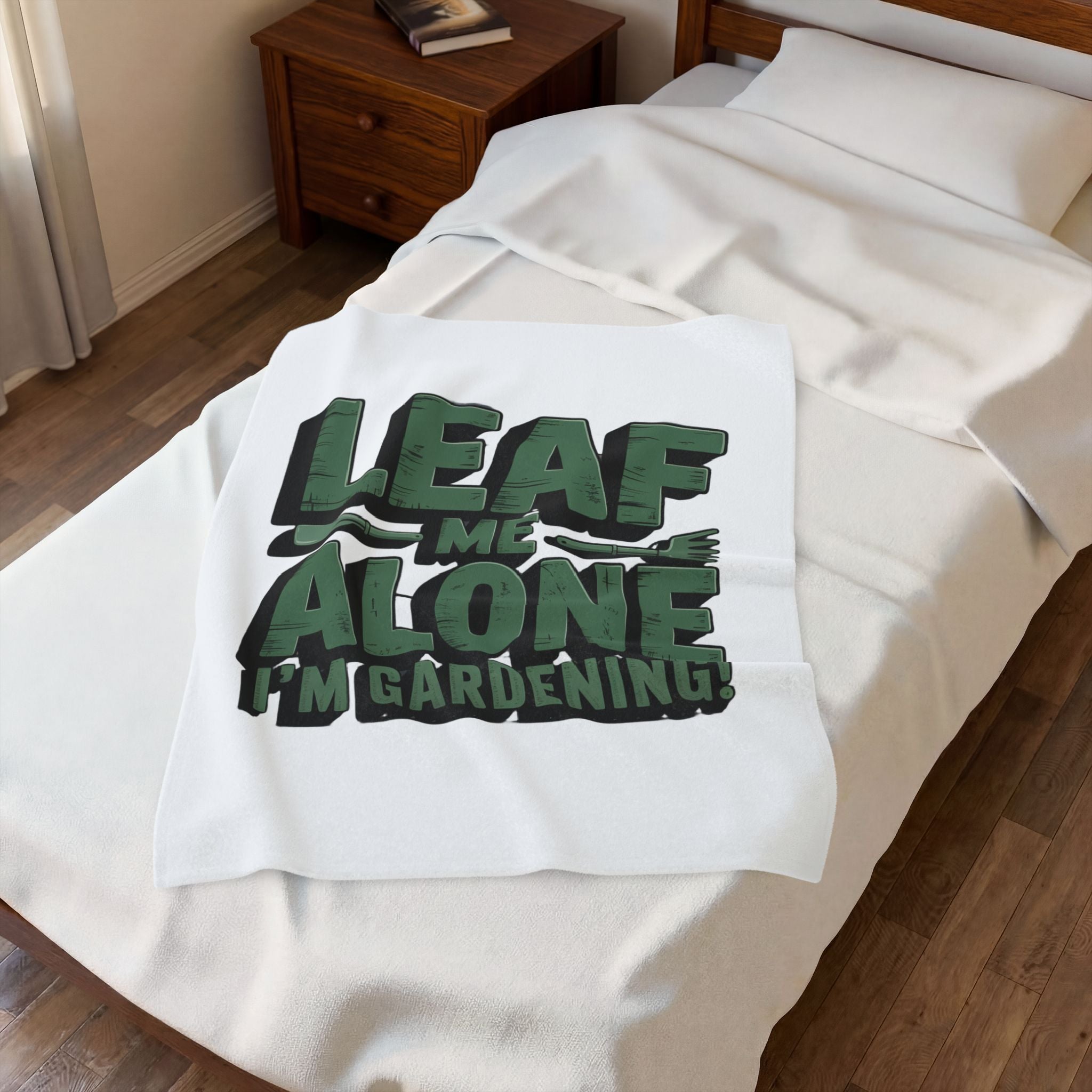Velveteen Plush Blanket — "Leaf Me Alone I'm Gardening" Cozy Gardeners Throw