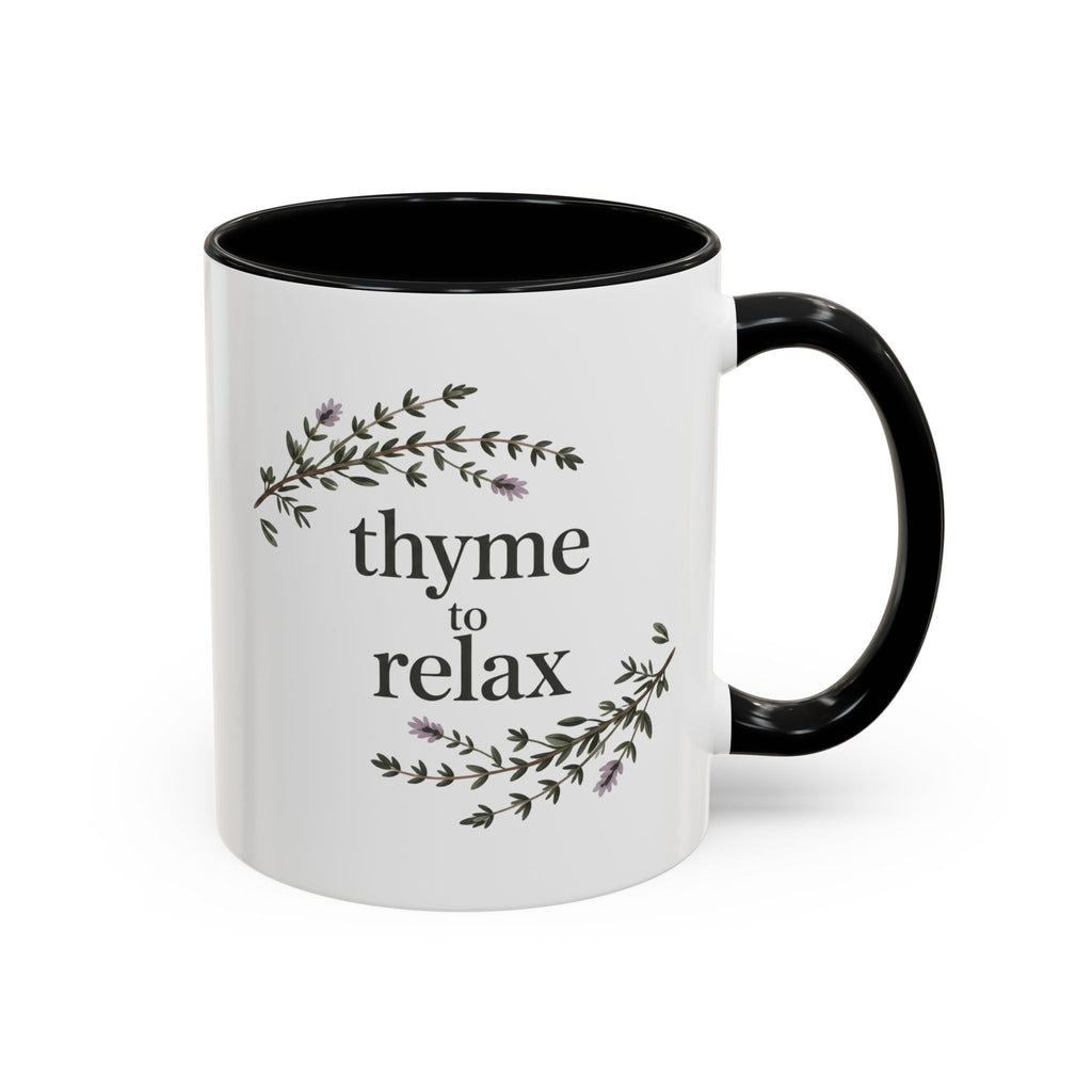 Thyme to Relax Accent Coffee Mug — Herbal Tea & Coffee Cup, Floral Kitchen Gift