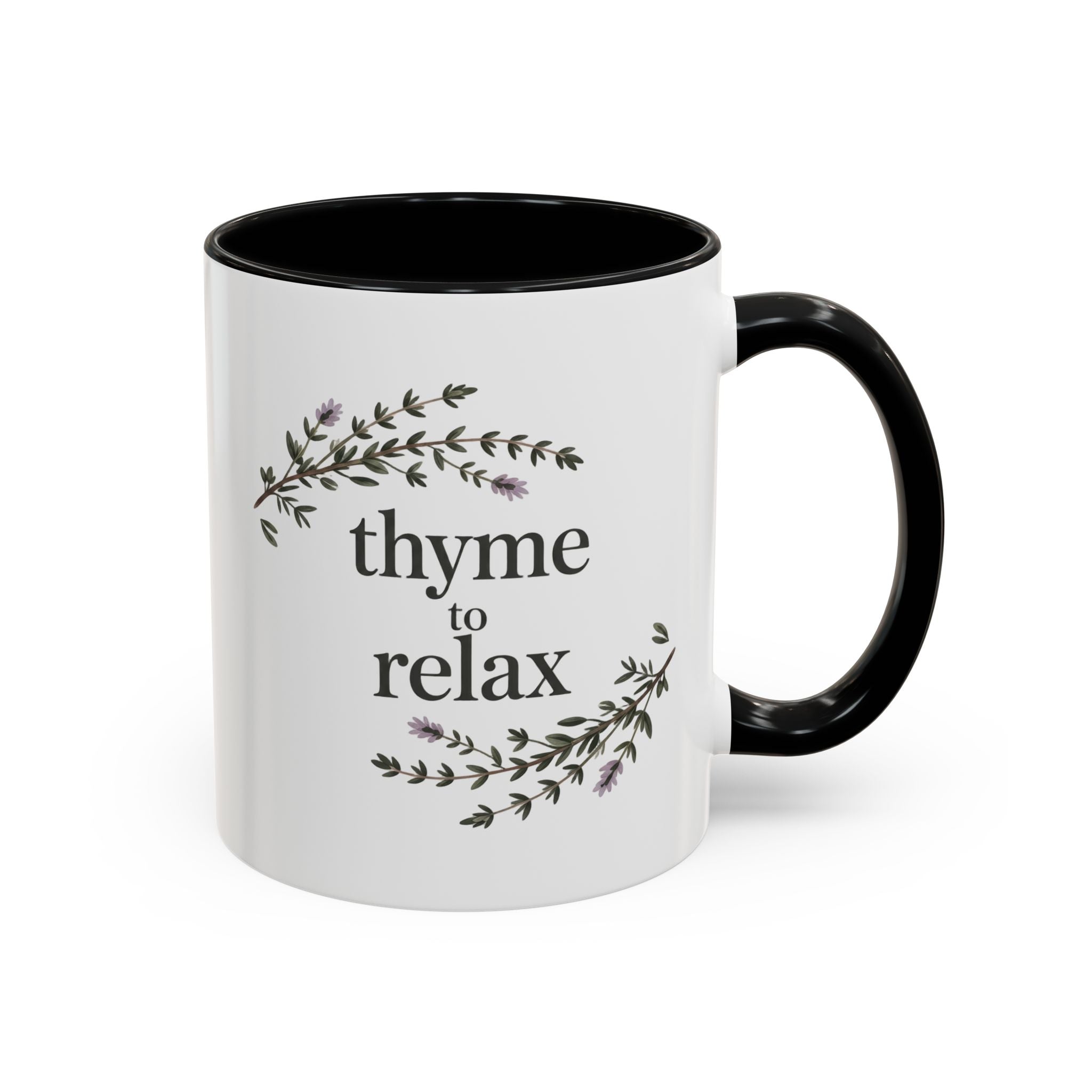 Thyme to Relax Accent Coffee Mug — Herbal Tea & Coffee Cup, Floral Kitchen Gift