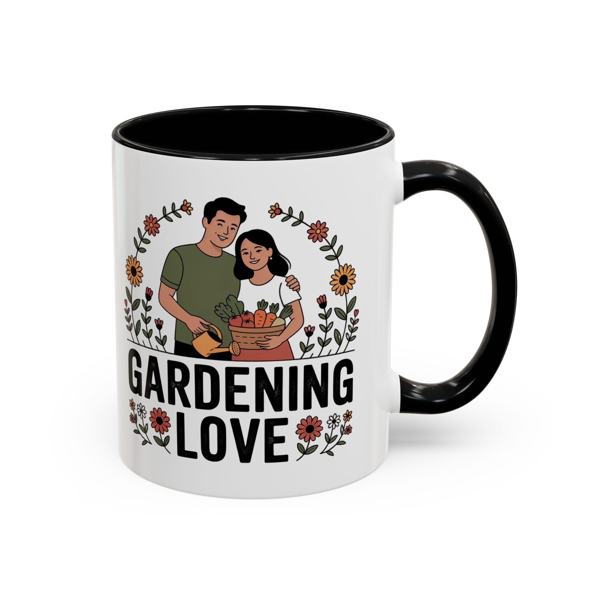 Gardening Love Accent Coffee Mug – Cute Couple Floral Gardeners (11/15oz)