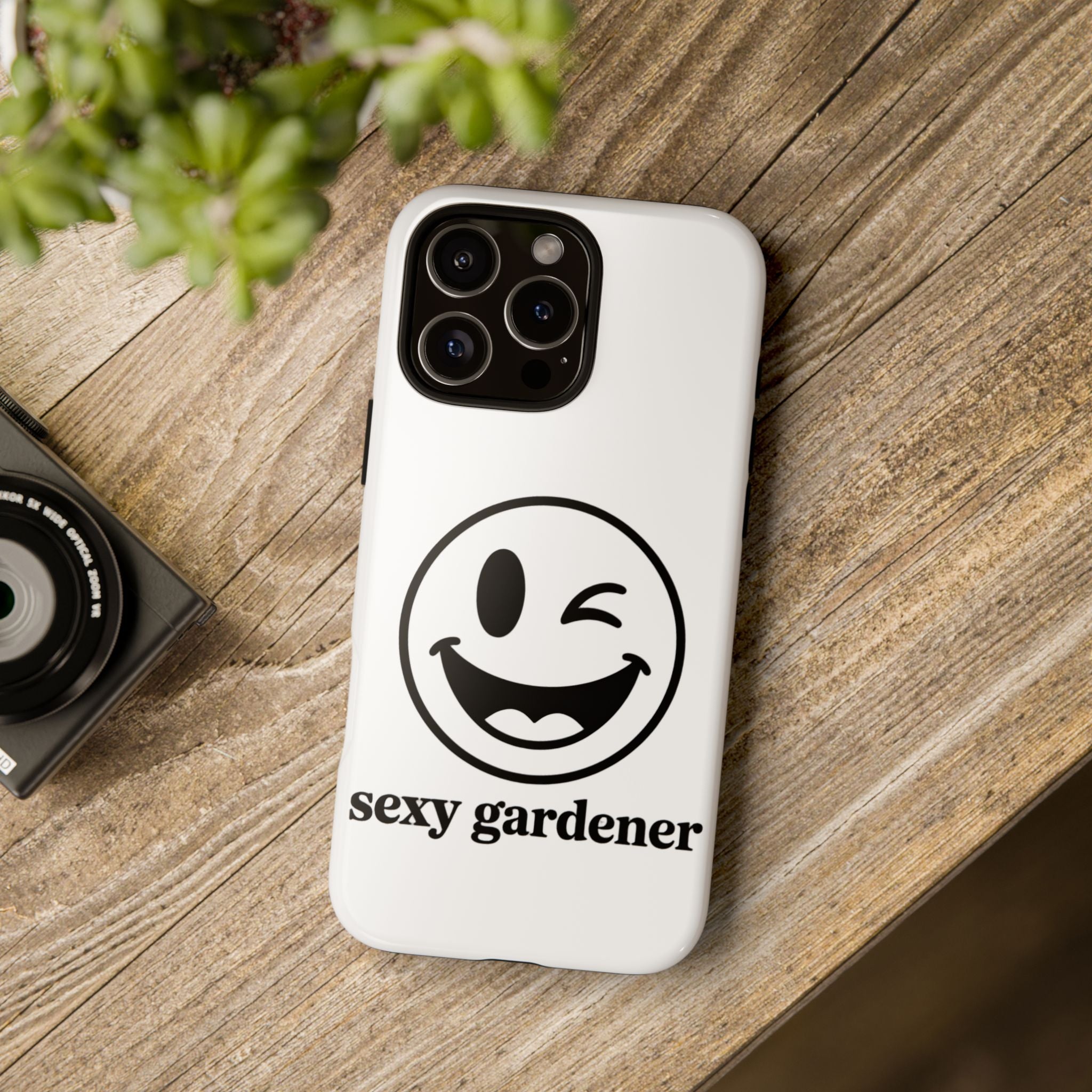 Phone Case — Winking Smiley “sexy gardener” Graphic