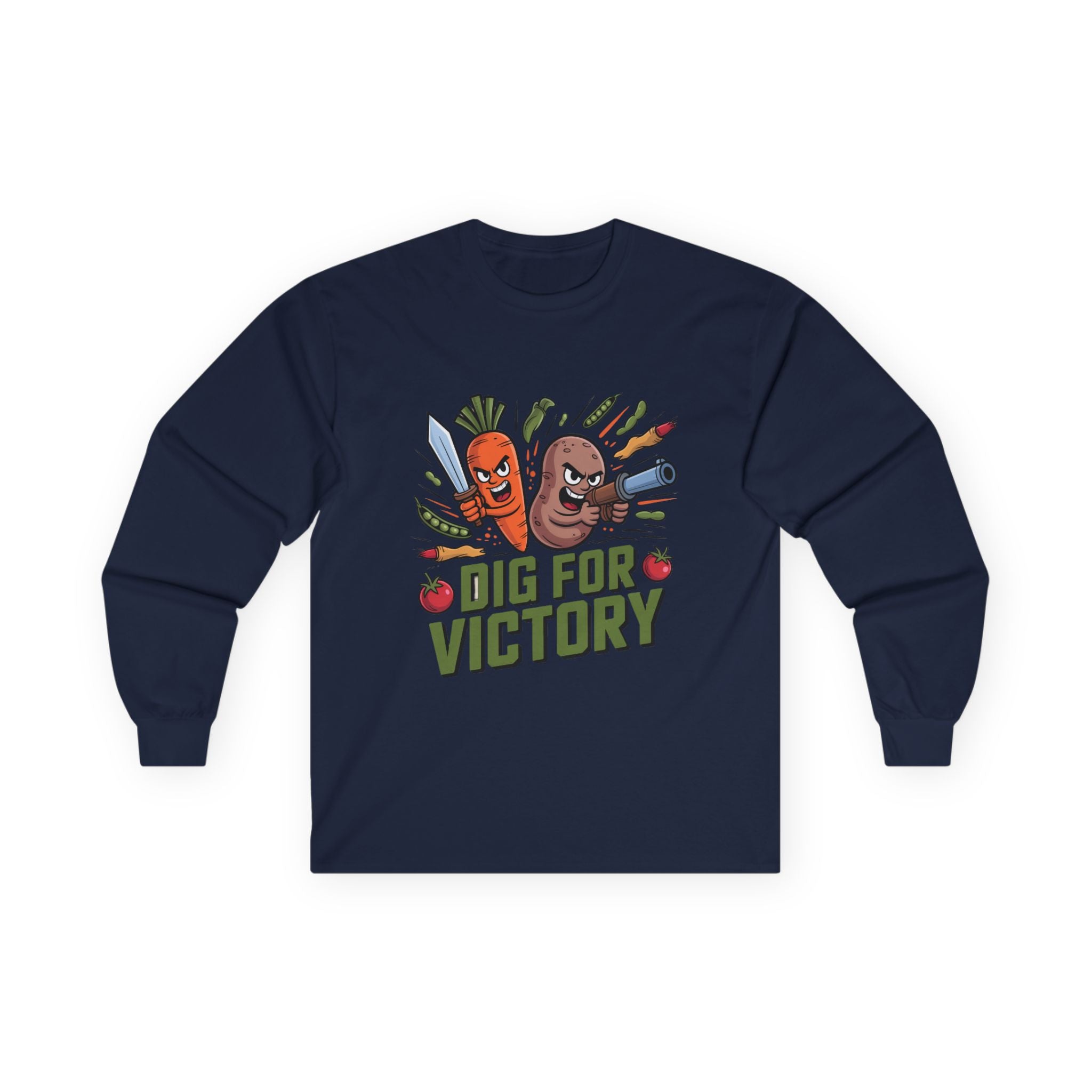 Dig for Victory Long Sleeve Tee — Vintage Veggie Garden Graphic