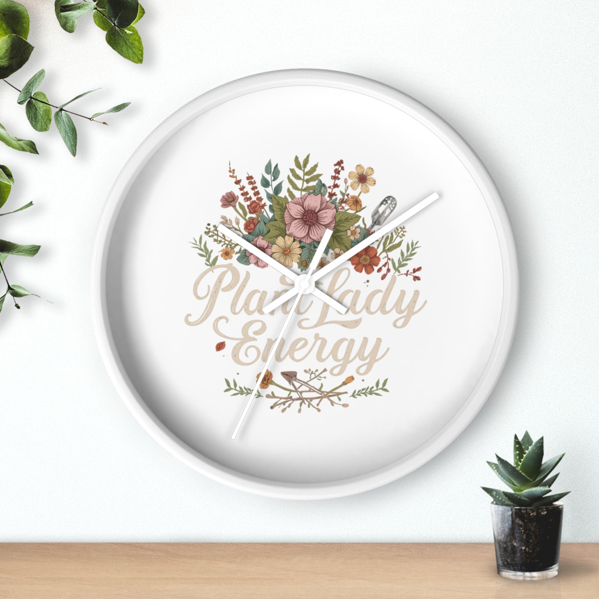 Plant Lady Energy Wall Clock — Floral Botanical Home Decor Gift