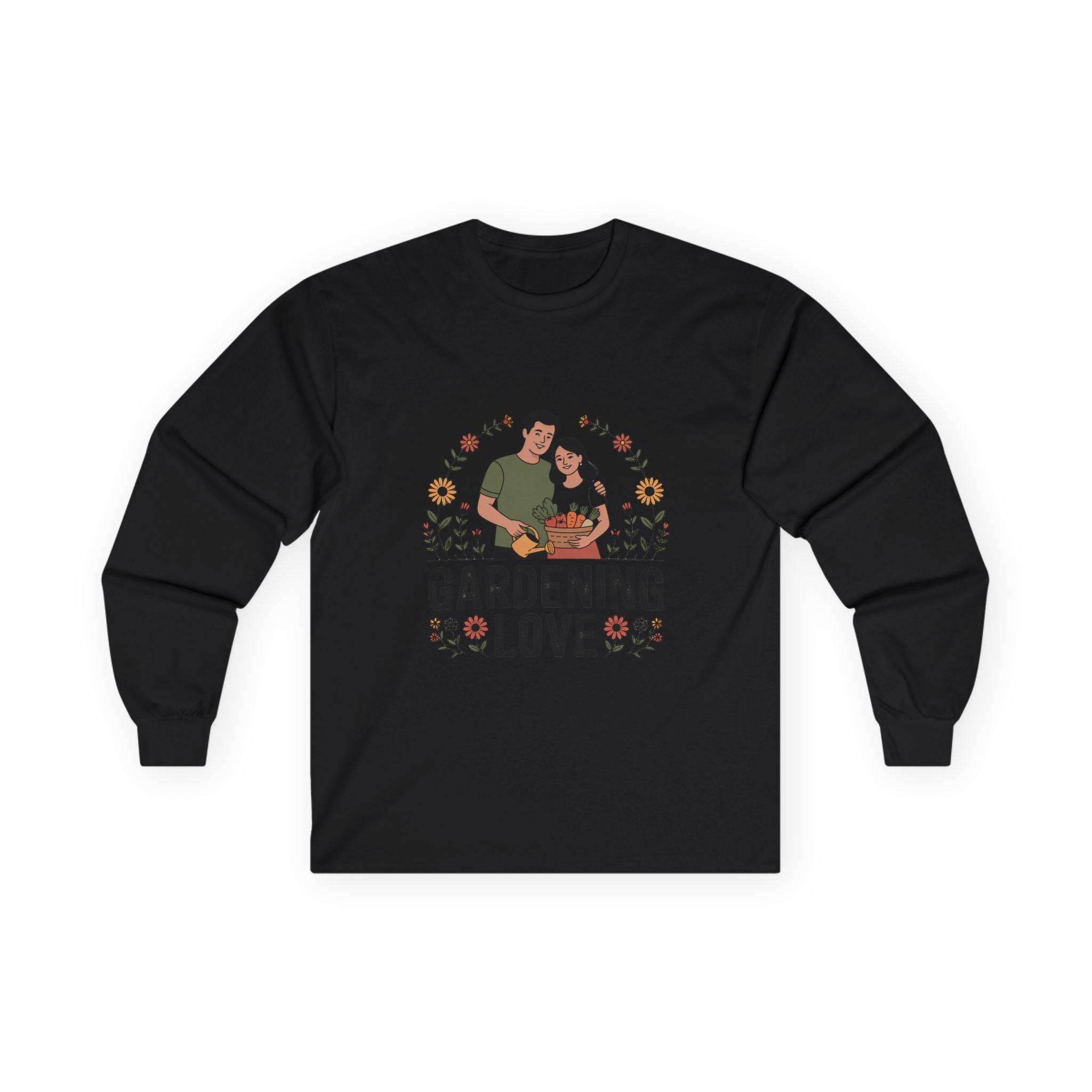 Gardening Love Long Sleeve Tee — Couple Planting Floral Graphic
