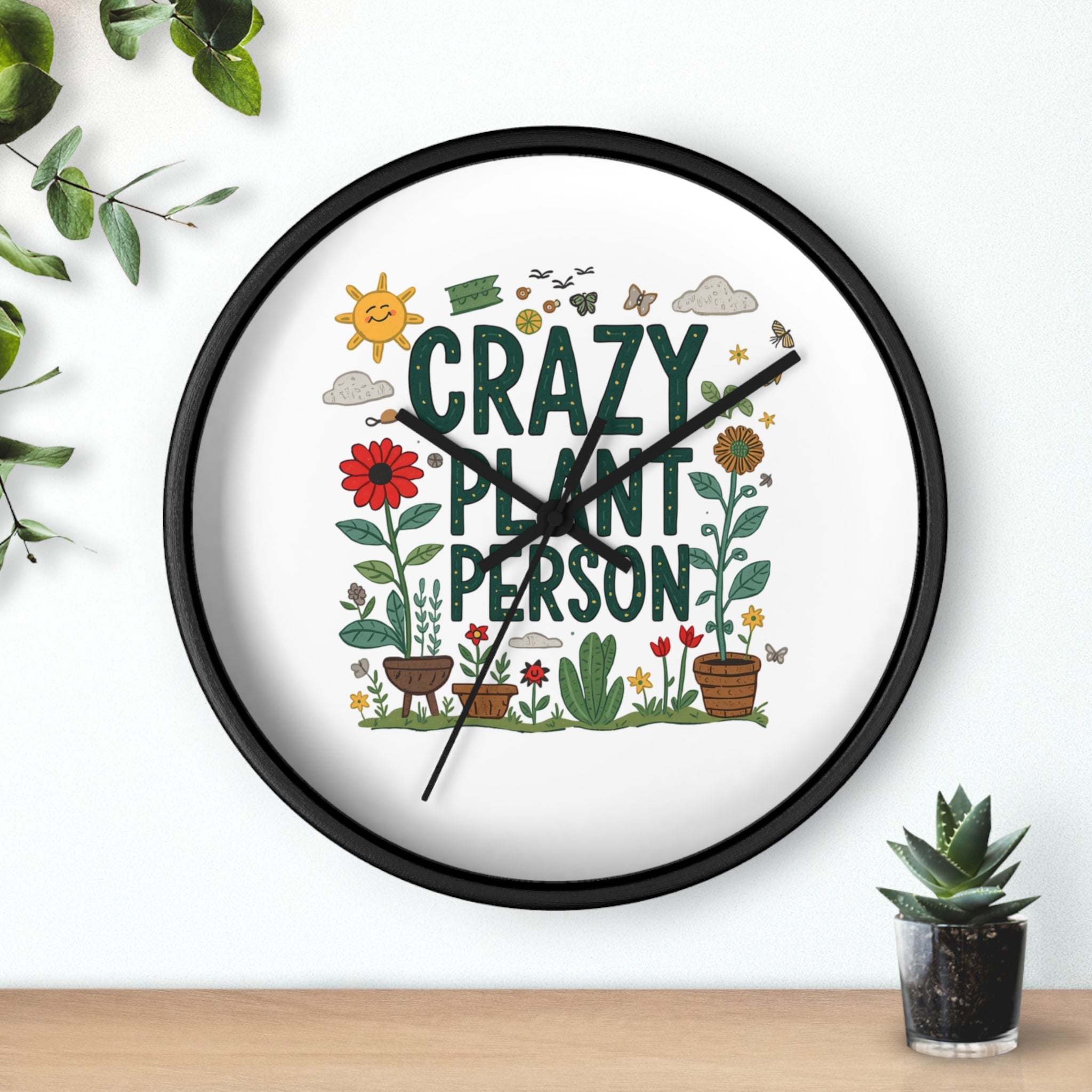 Crazy Plant Person Wall Clock — Botanical Decor Clock for Plant Lovers