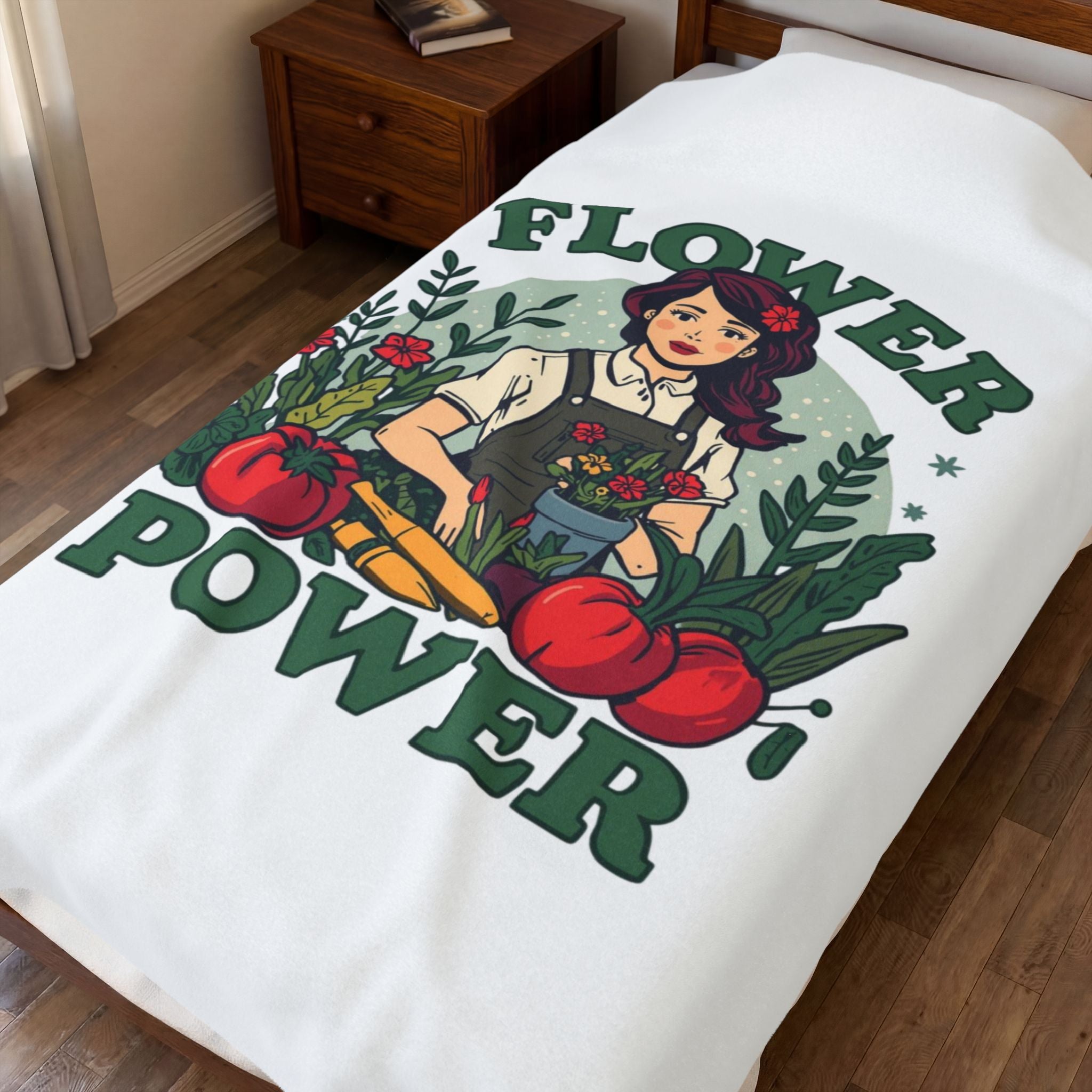 Flower Power Velveteen Plush Blanket – Retro Gardener Floral Throw
