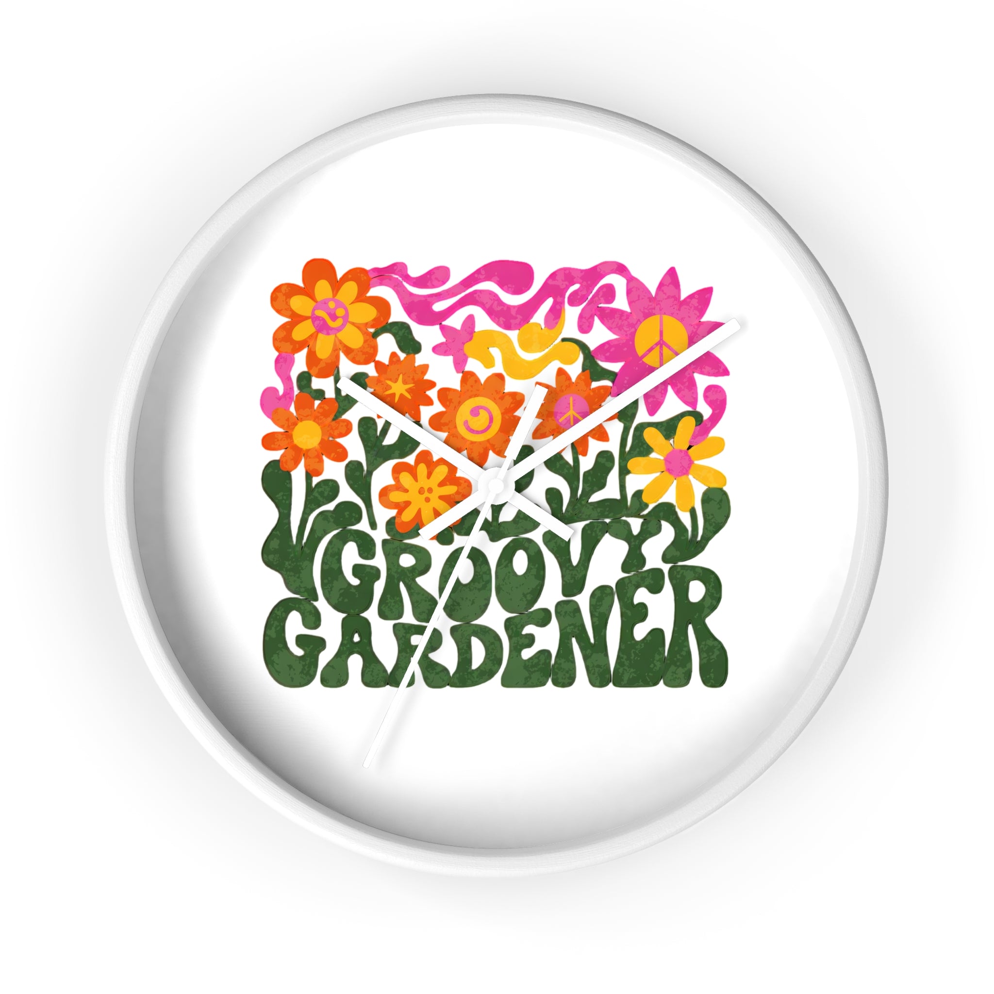 Groovy Gardener Wall Clock — Retro Floral Garden Decor