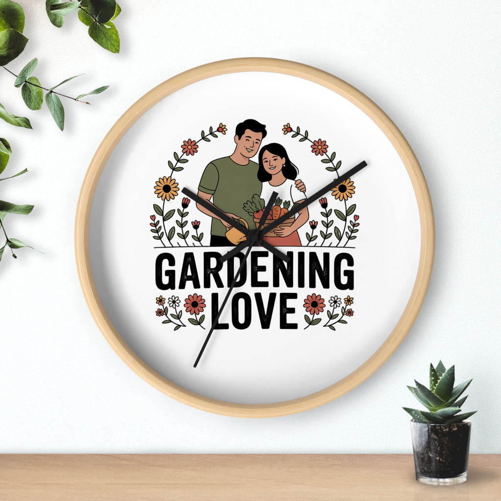 Gardening Love Wall Clock — Couple Floral Garden Decor
