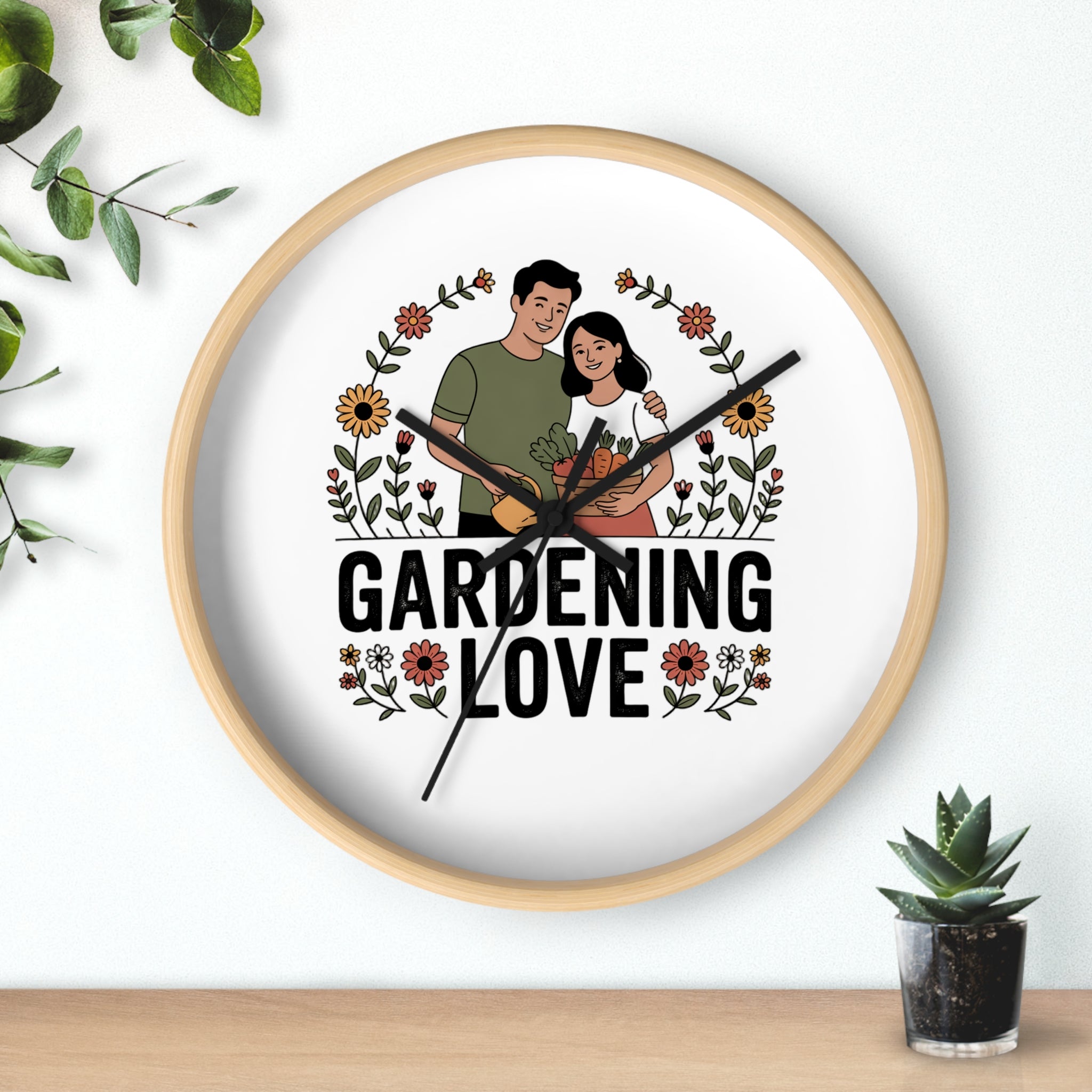 Gardening Love Wall Clock — Couple Floral Garden Decor