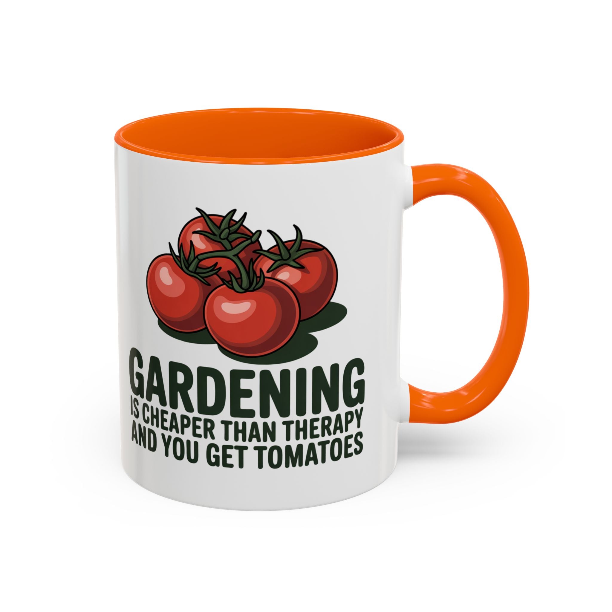 Gardening Coffee Mug – “Gardening Is Cheaper Than Therapy and You Get Tomatoes” Accent Mug