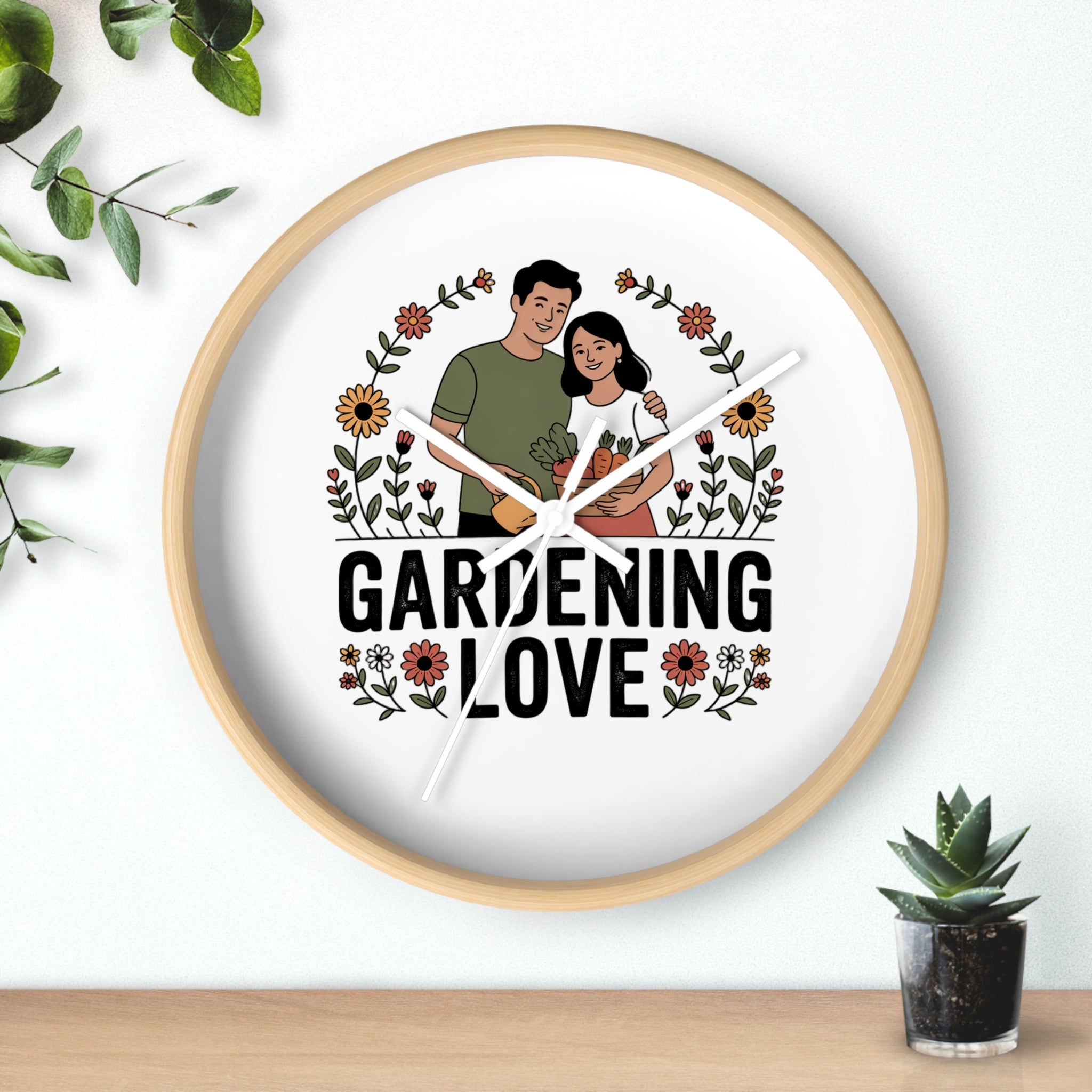 Gardening Love Wall Clock — Couple Floral Garden Decor