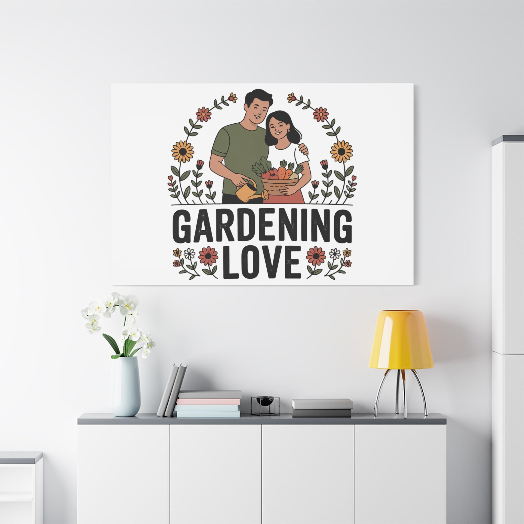 Gardening Love Canvas Print — Couple Gardening Wall Art