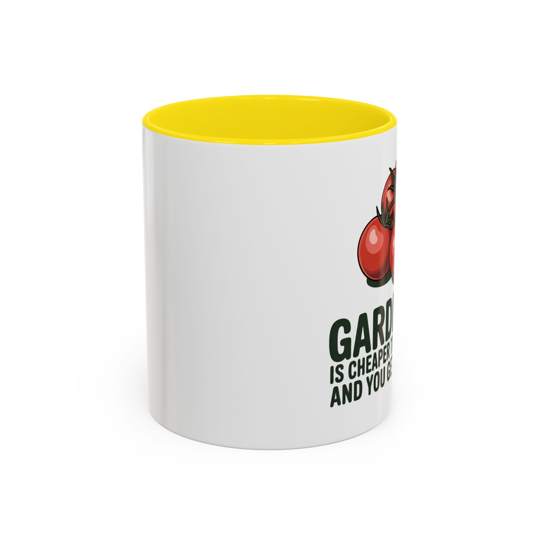 Gardening Coffee Mug – “Gardening Is Cheaper Than Therapy and You Get Tomatoes” Accent Mug
